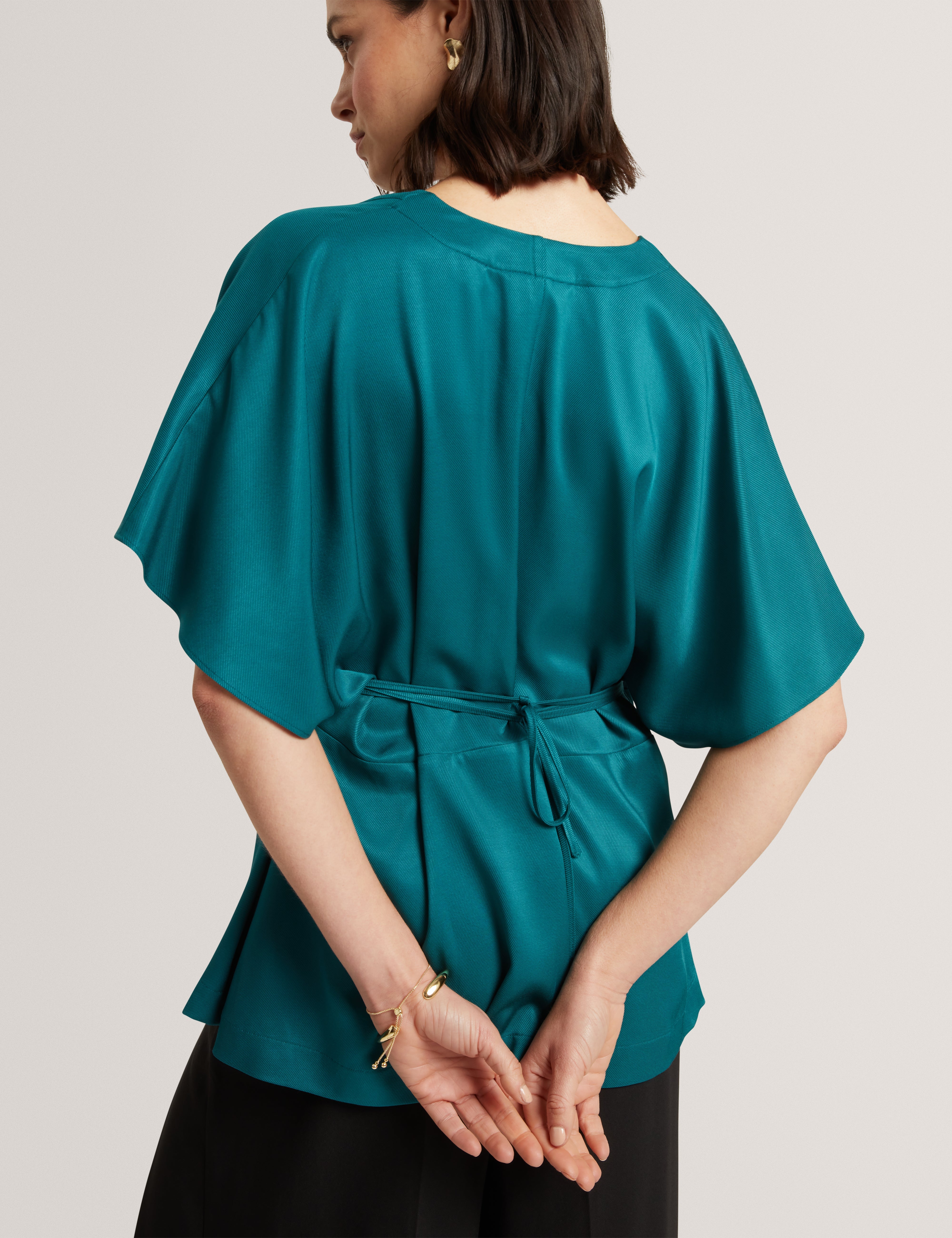 Riiza Tie Detail Short Sleeve Shirt Teal-Blue