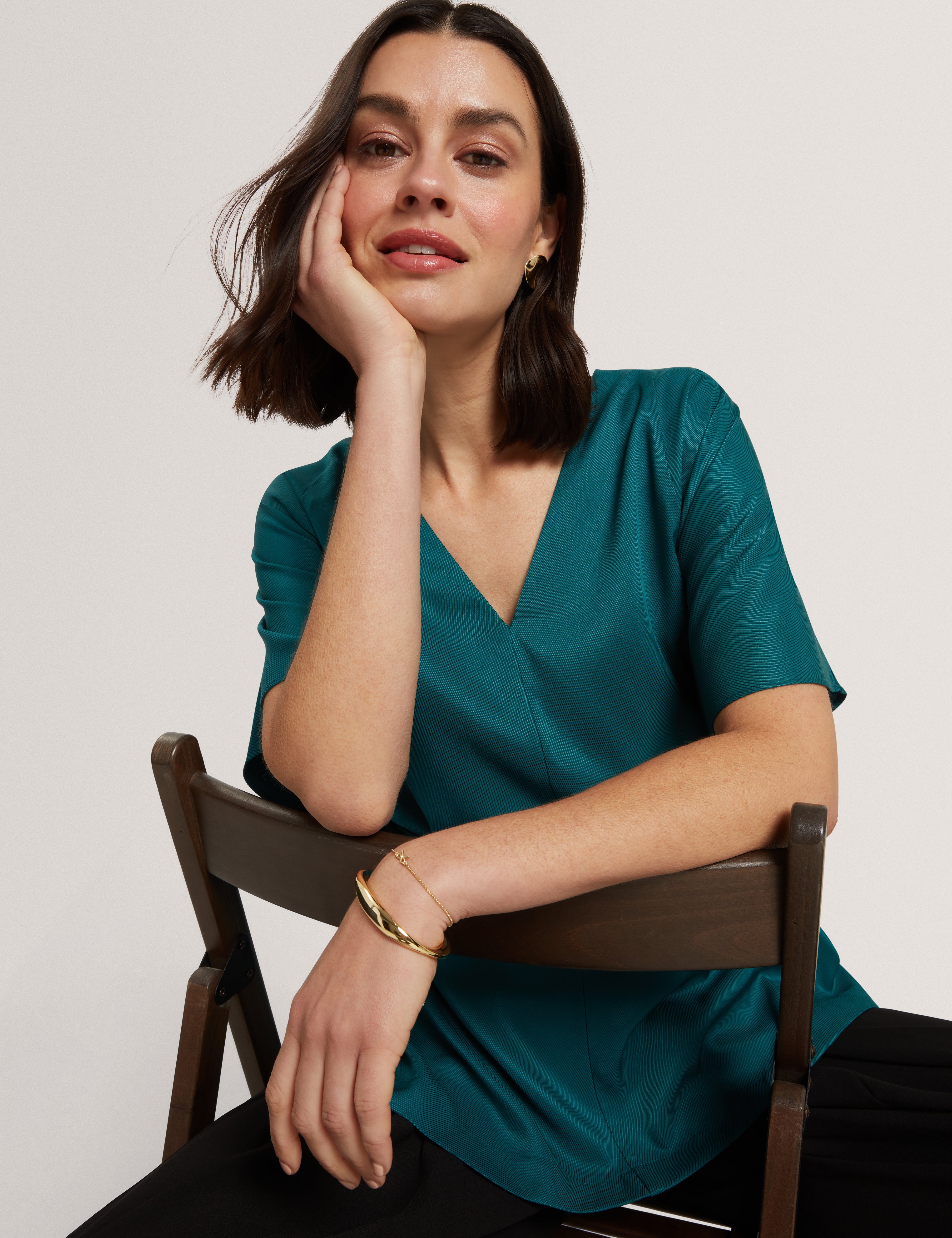 Riiza Tie Detail Short Sleeve Shirt Teal-Blue