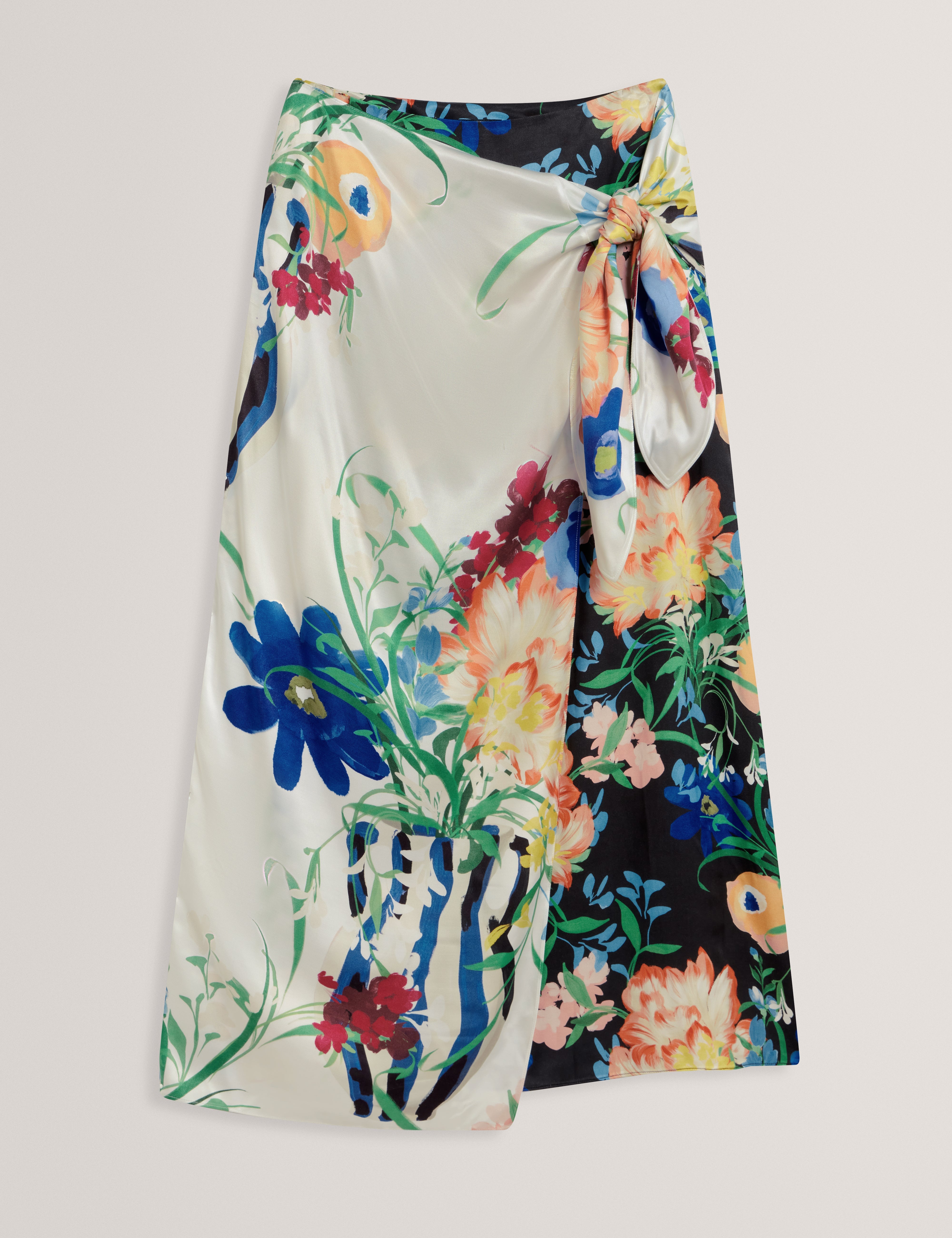 Allmia Floral Print Knot Detail Wrap Midi Skirt Black