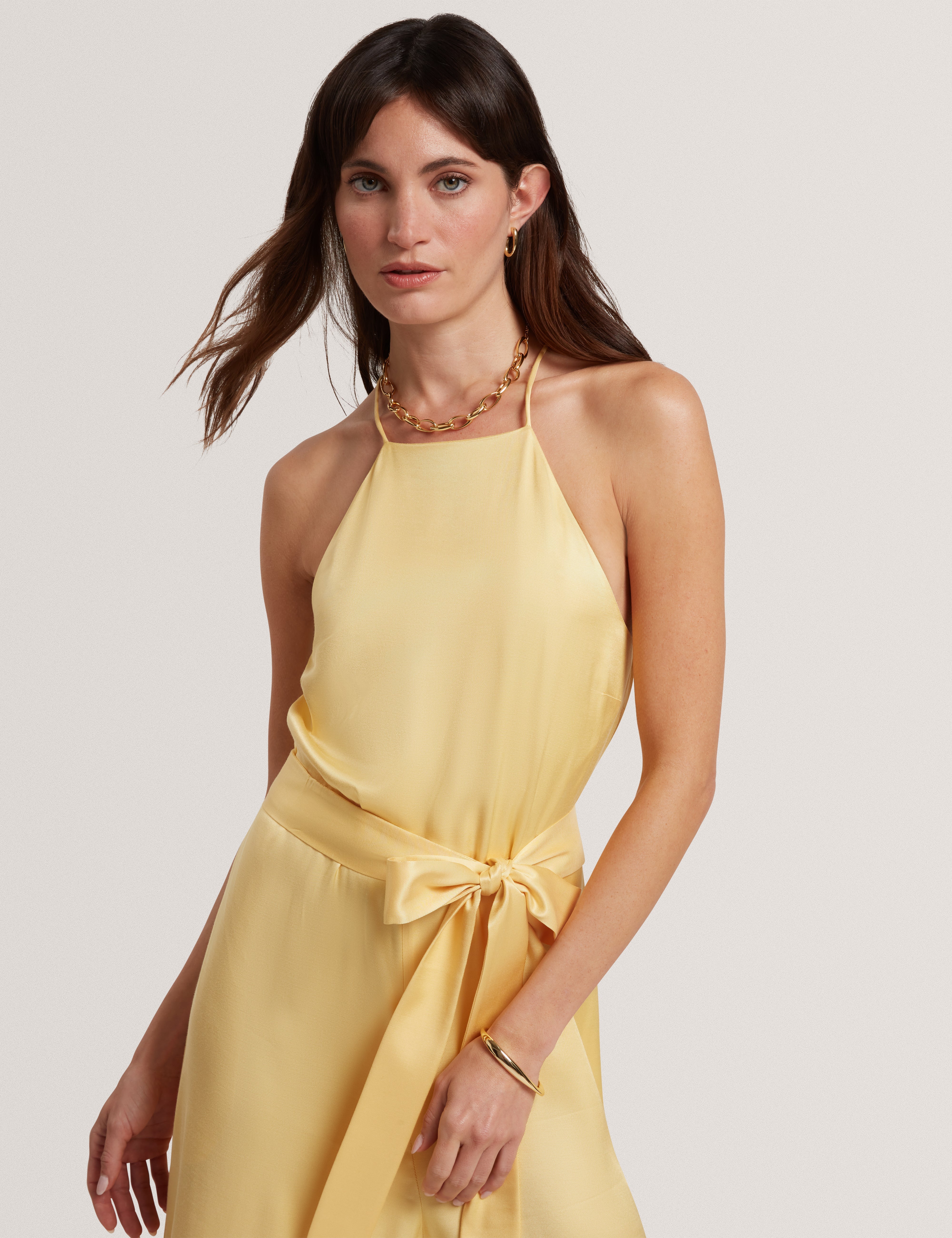 Innzia Belted Halter Neck Jumpsuit Lt-Yellow