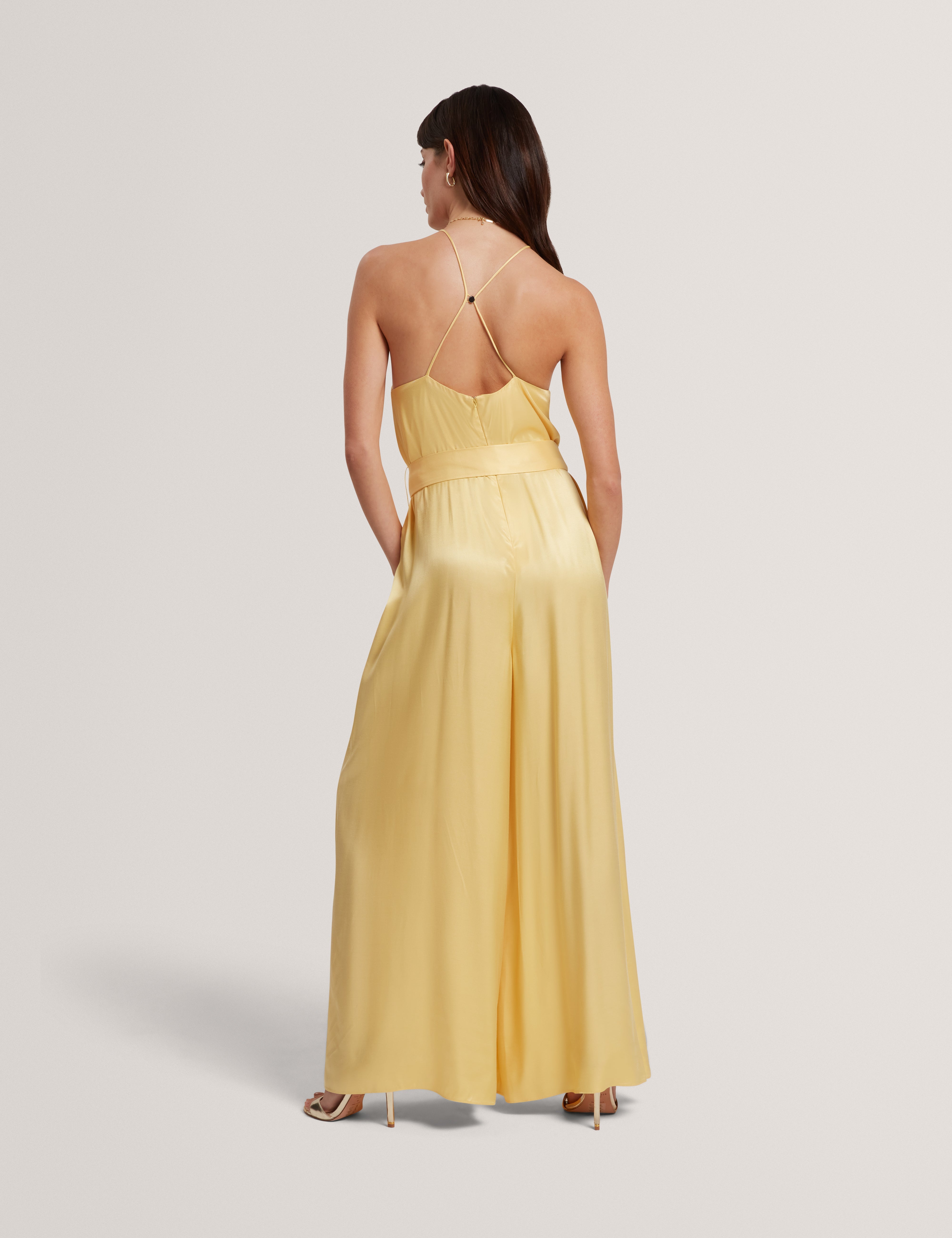 Innzia Belted Halter Neck Jumpsuit Lt-Yellow