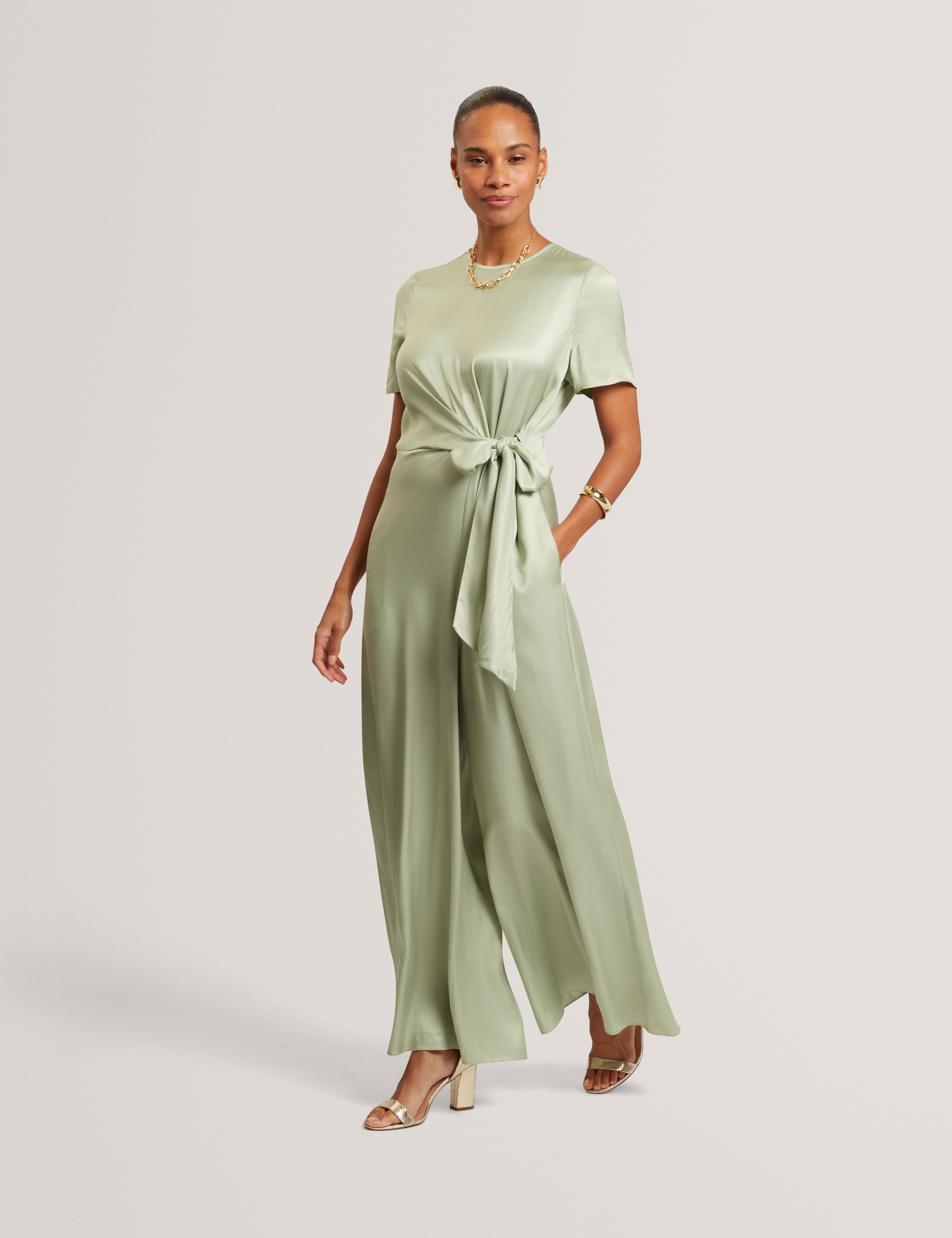 Corza Tie Detail Wide Leg Jumpsuit Lt-Green