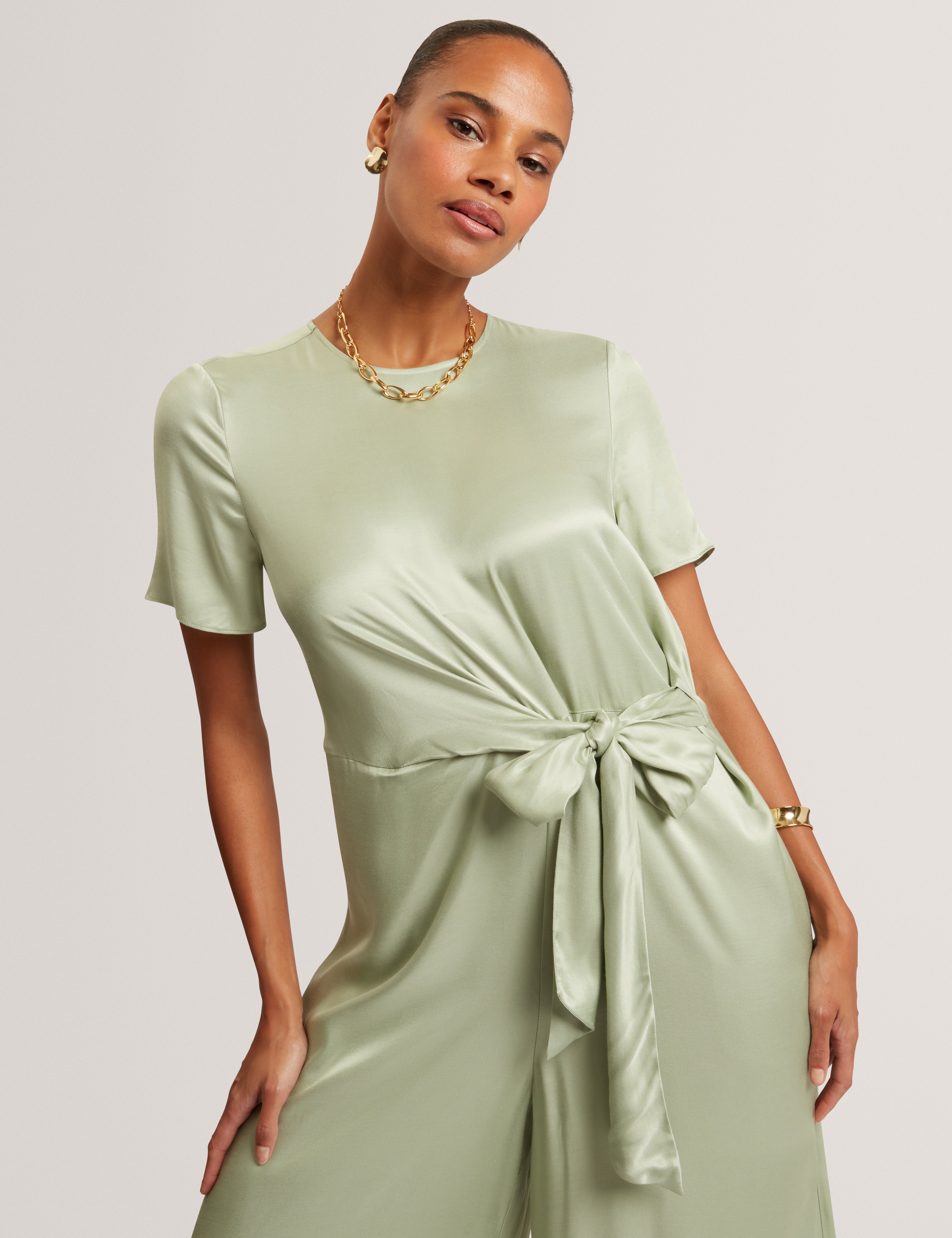 Corza Tie Detail Wide Leg Jumpsuit Lt-Green