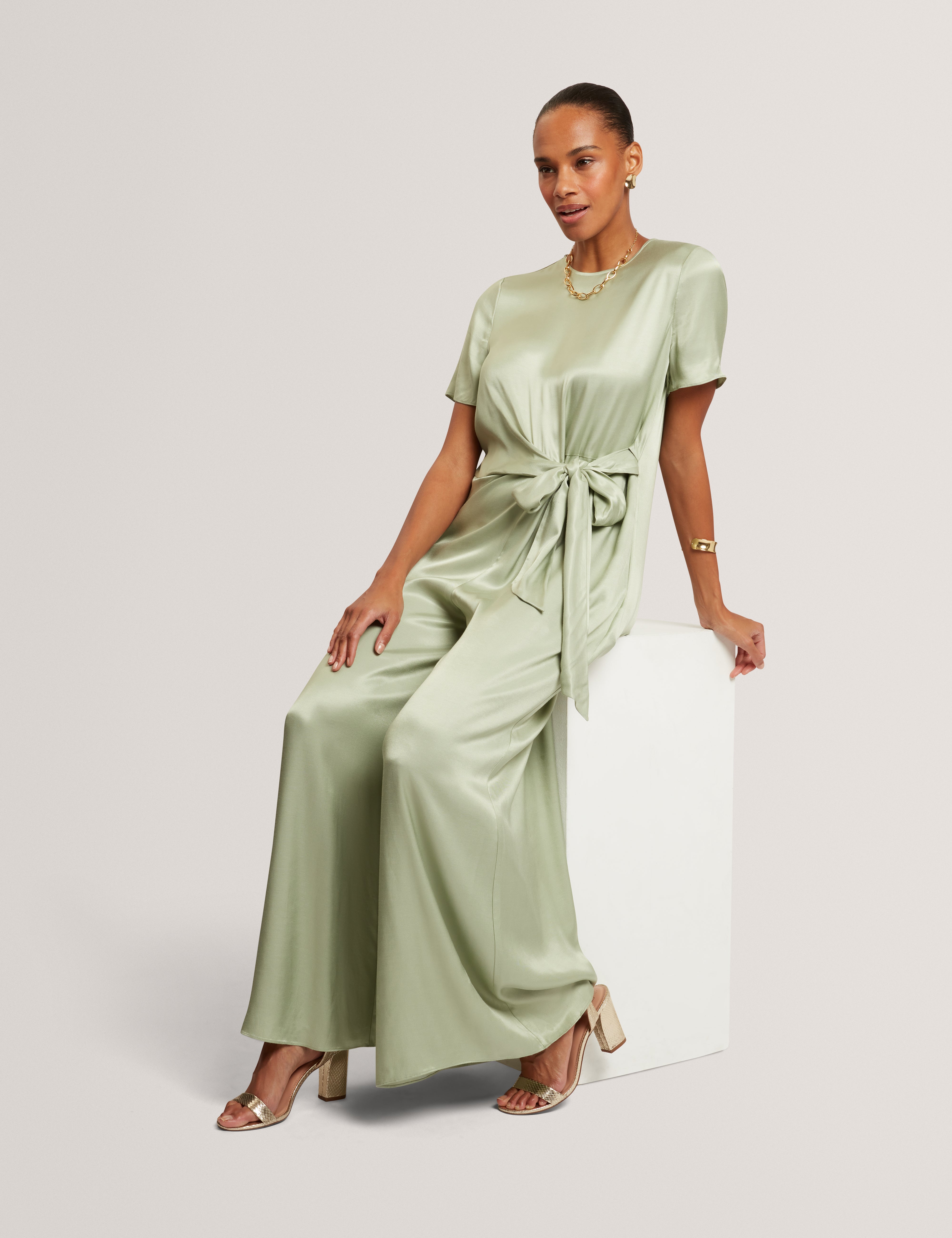 Corza Tie Detail Wide Leg Jumpsuit Lt-Green