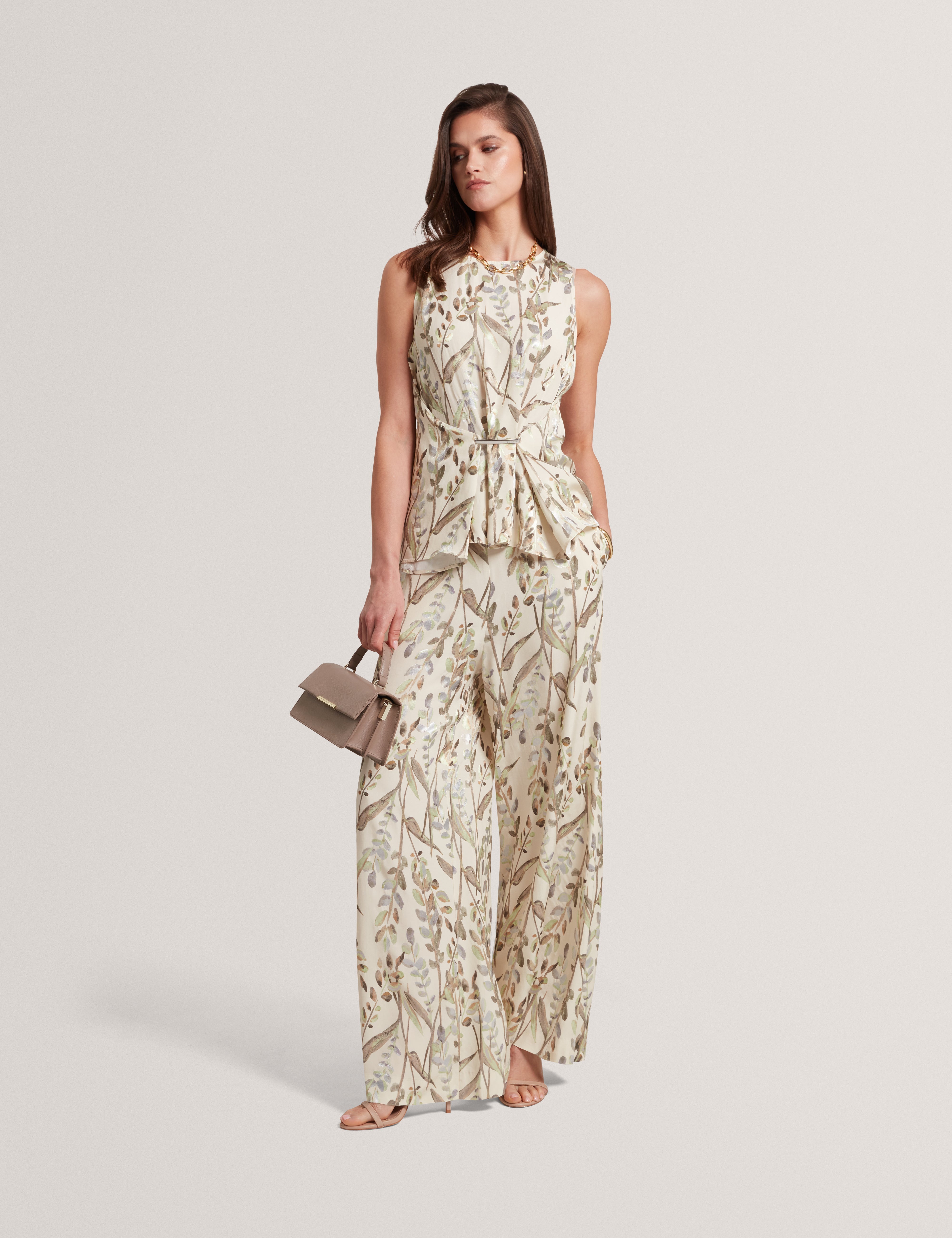Susski Viscose Jacquard Wide Leg Trouser Natural