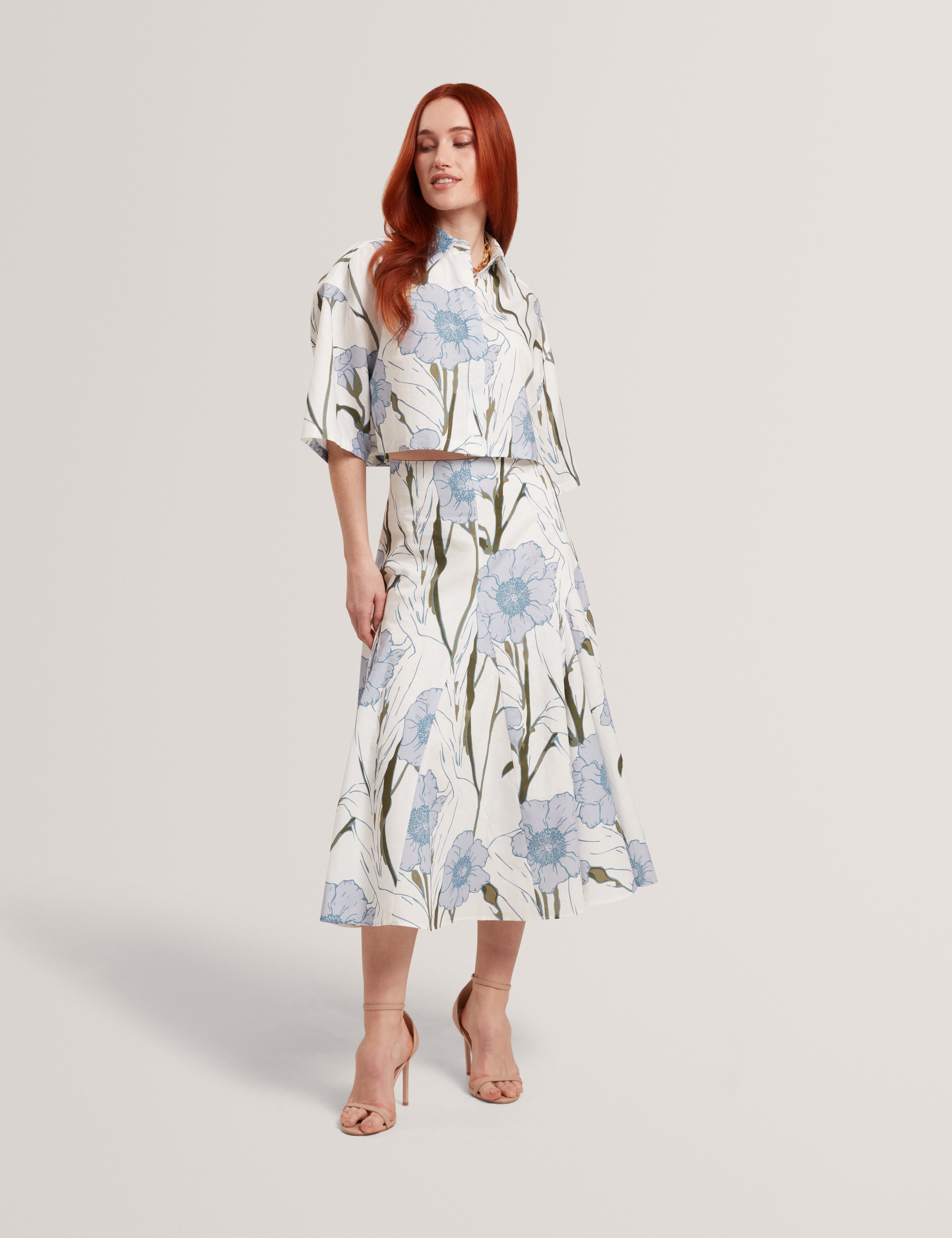 Bara Printed Boxy Linen Blend Shirt Ivory