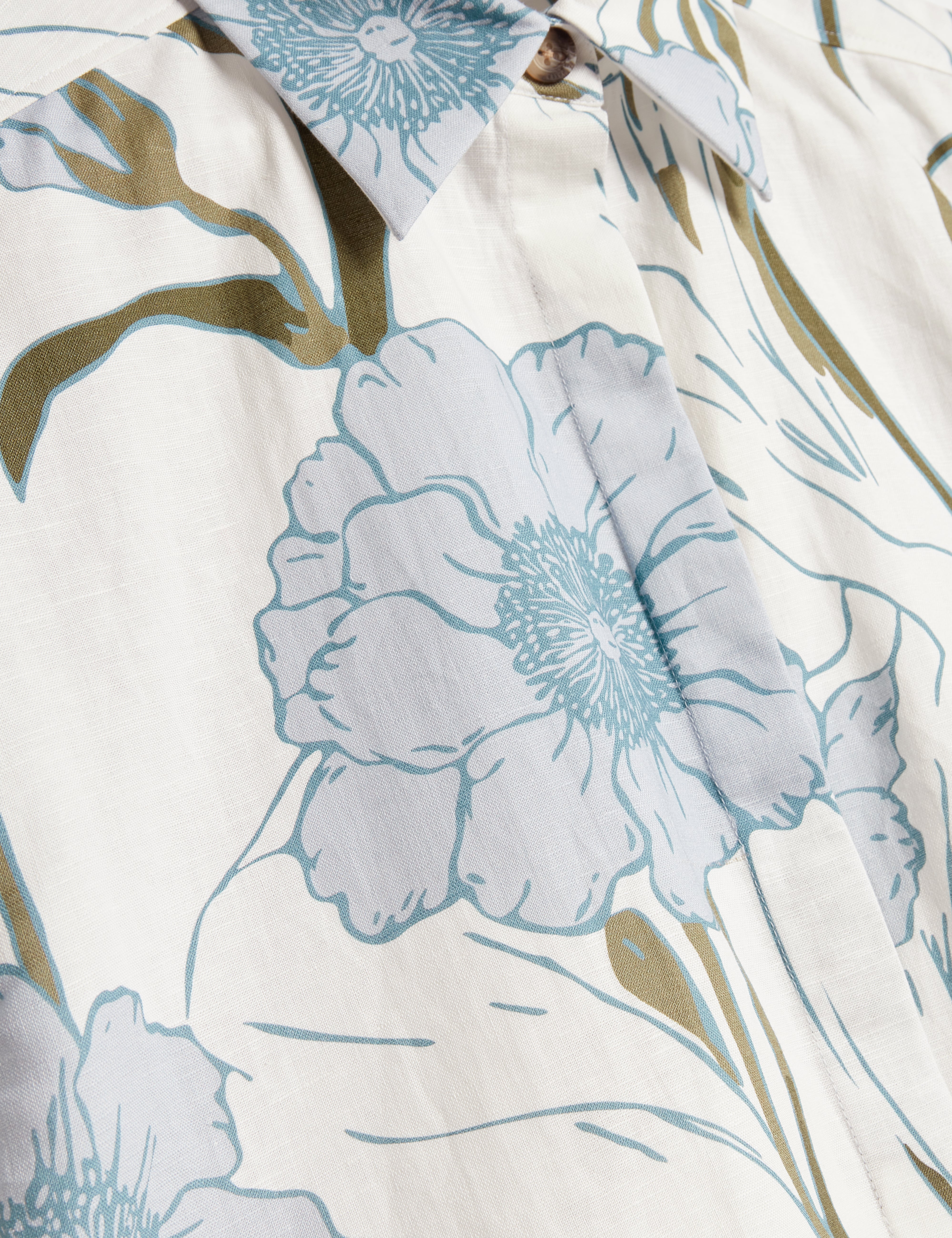 Bara Printed Boxy Linen Blend Shirt Ivory