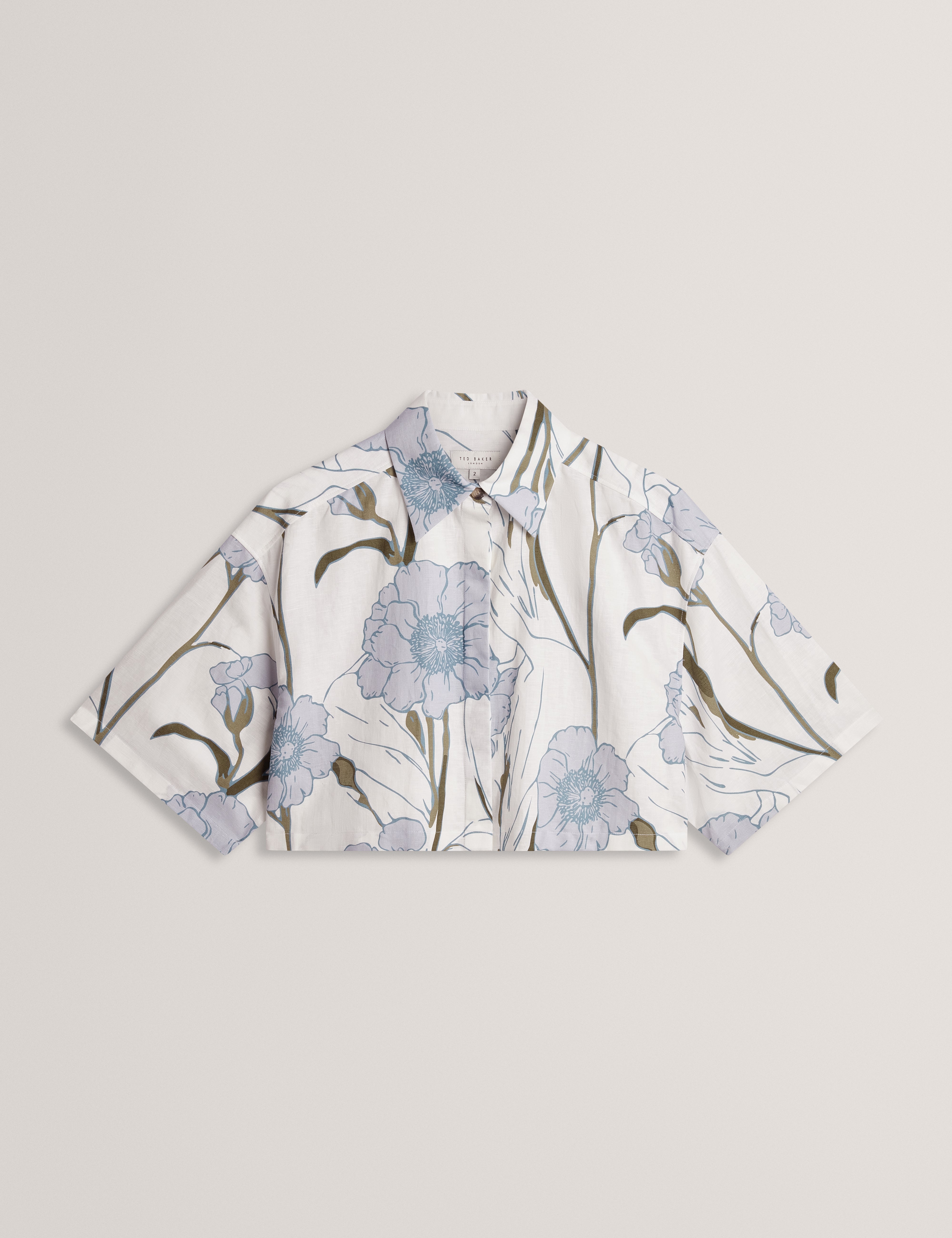 Bara Printed Boxy Linen Blend Shirt Ivory