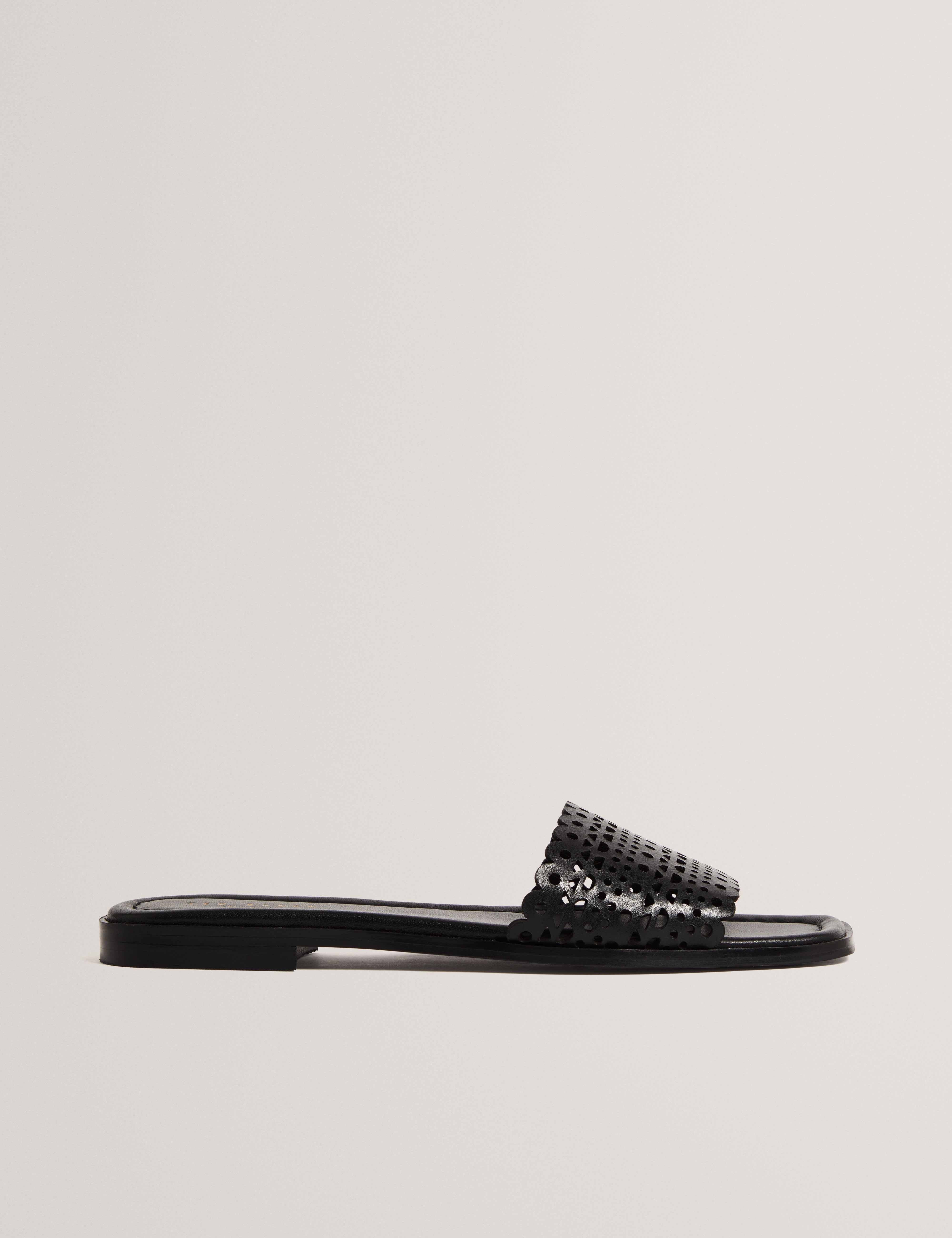 Lainny Laser Cut Detail Flat Sandal Black