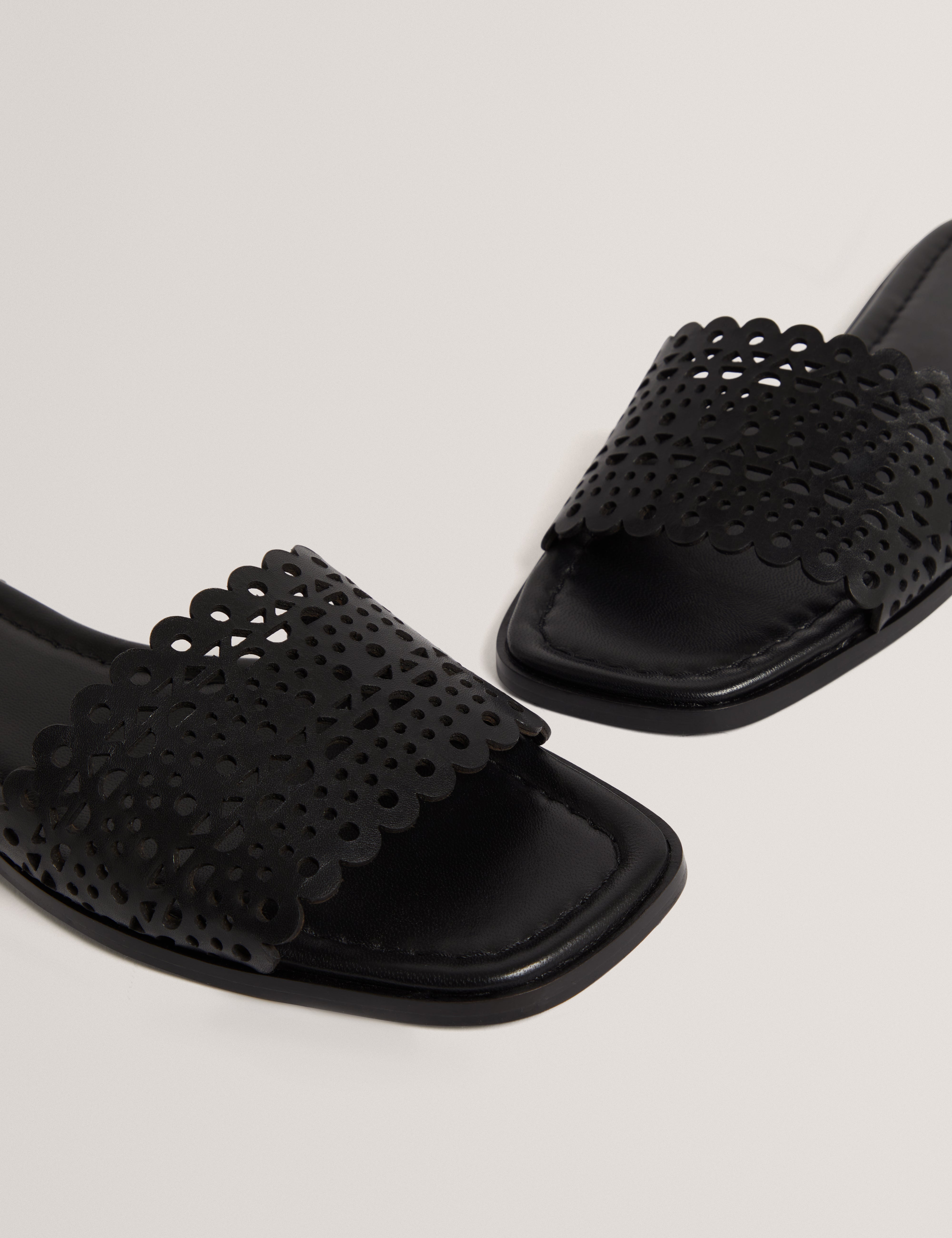 Lainny Laser Cut Detail Flat Sandal Black