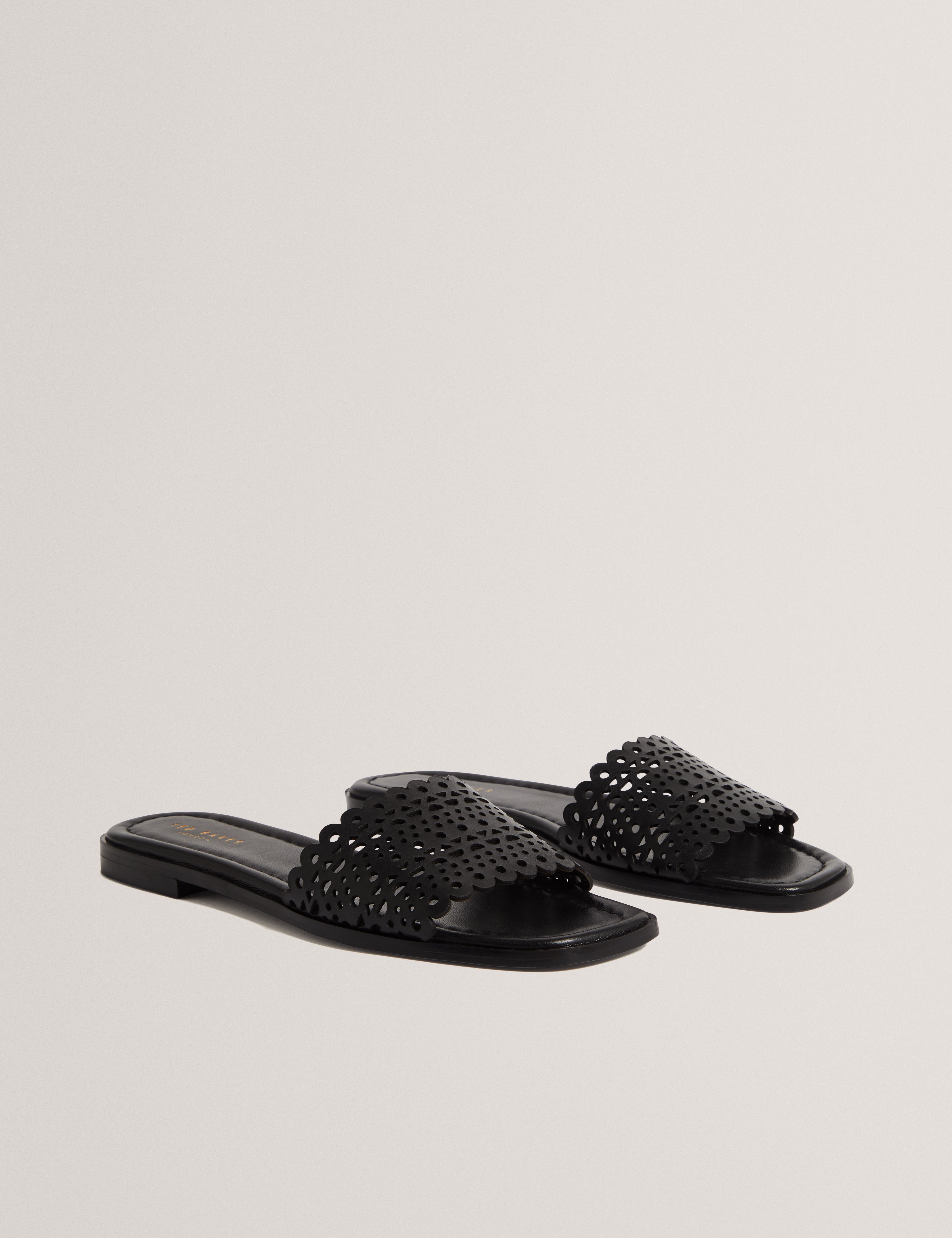 Lainny Laser Cut Detail Flat Sandal Black