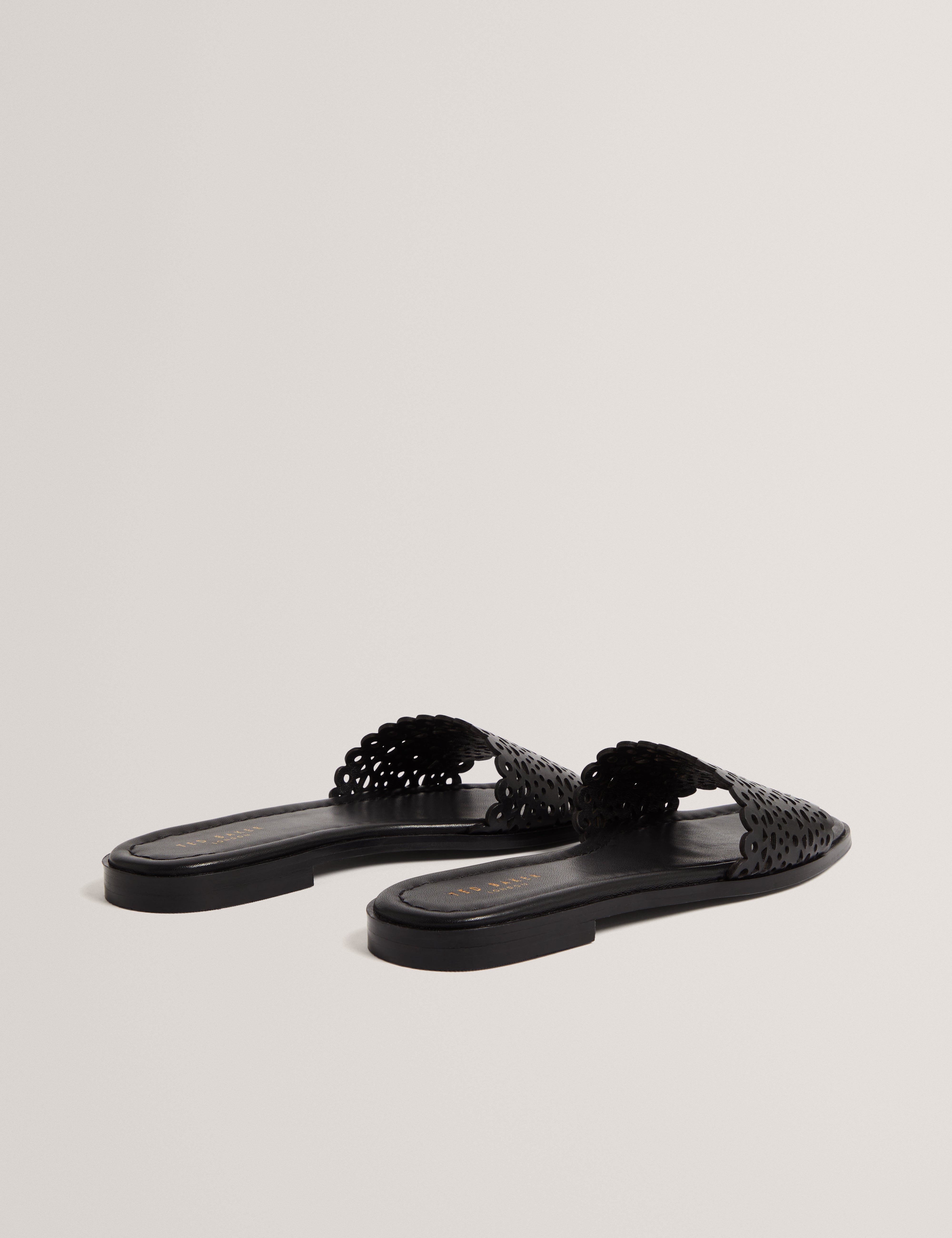 Lainny Laser Cut Detail Flat Sandal Black