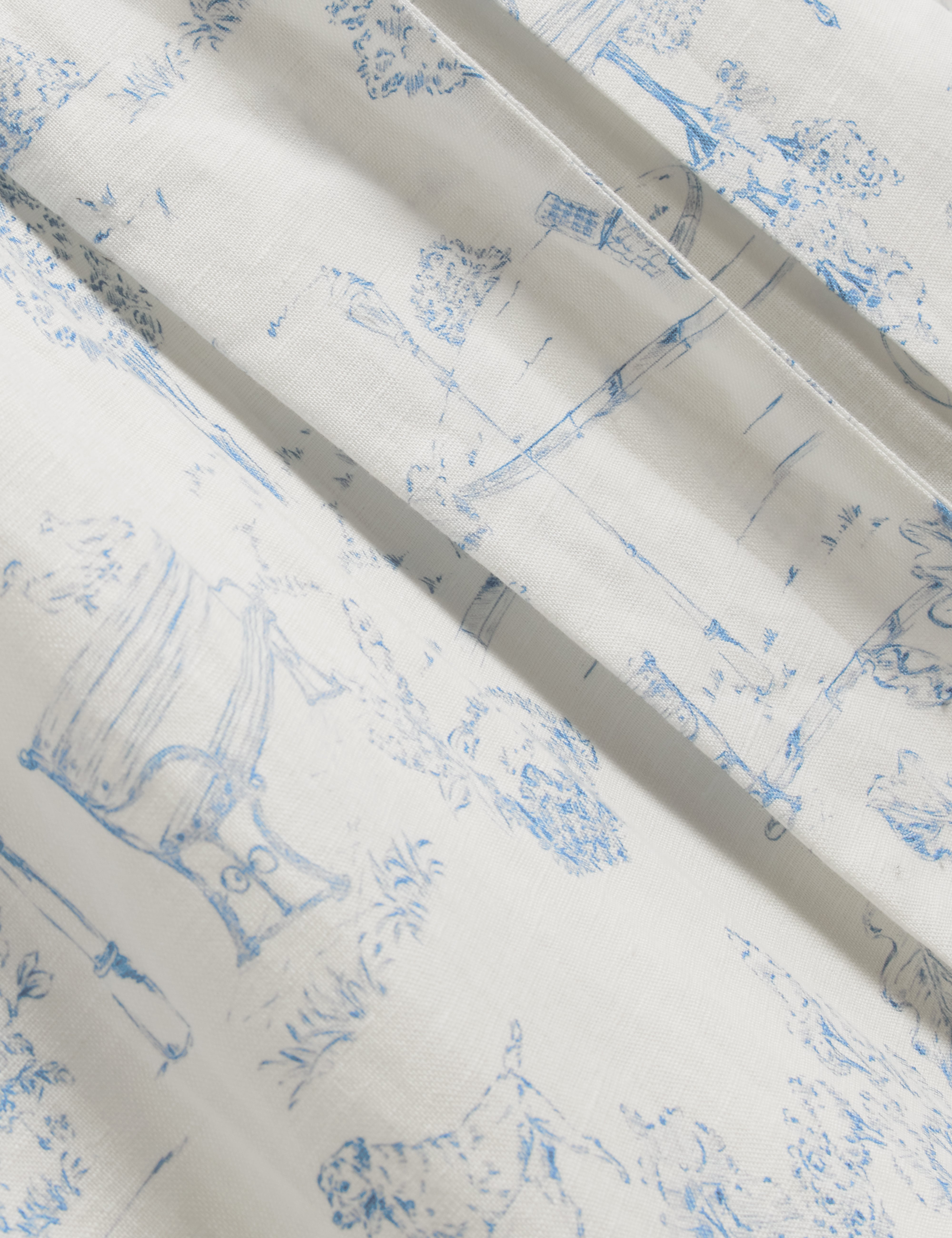 Celesa Linen Blend Printed Tie Waist Midi Dress White