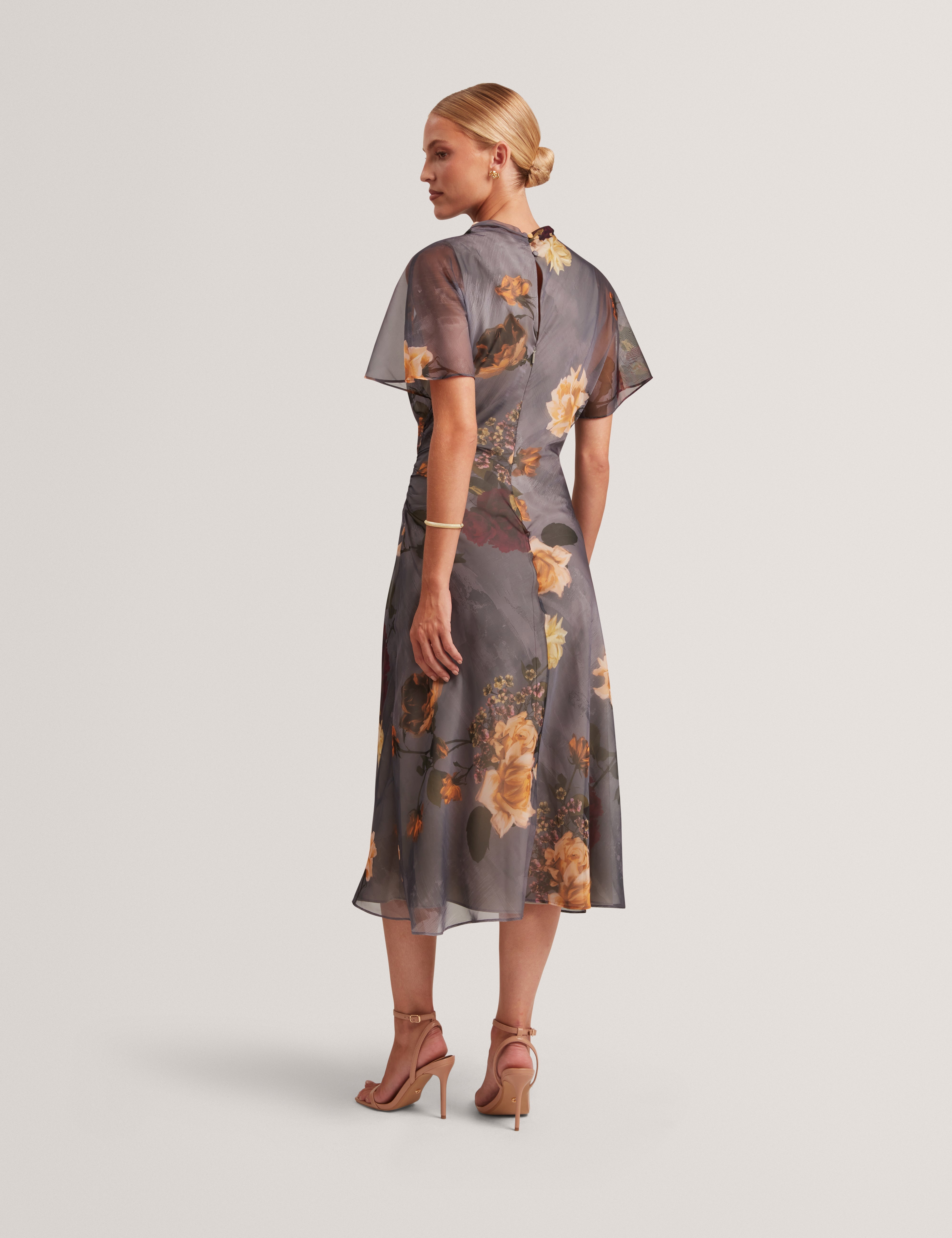 Noelha Printed Drape Neck Midi Dress Dk-Grey