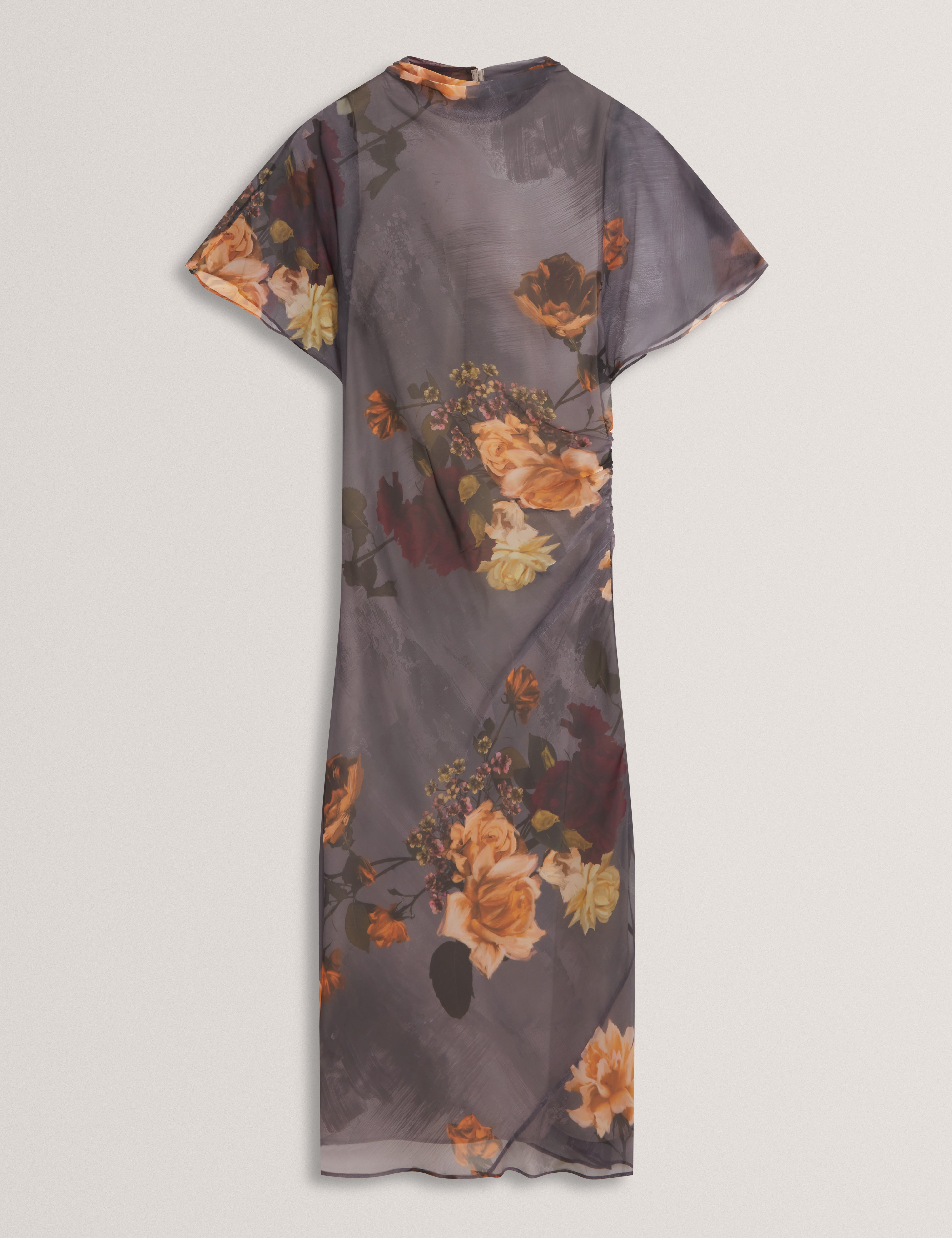 Noelha Printed Drape Neck Midi Dress Dk-Grey