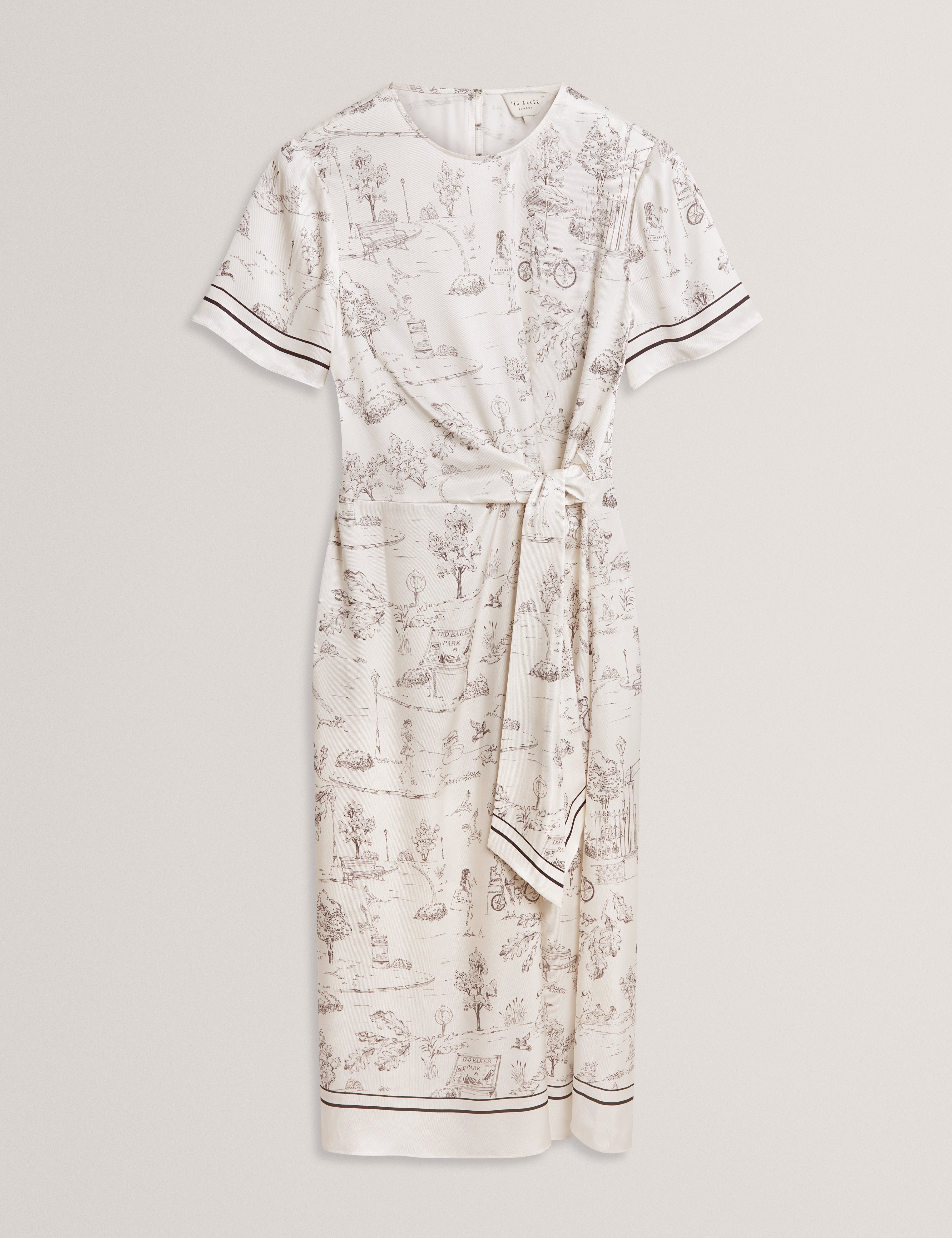 Dakohta Printed Tie Detail Midi T-Shirt Dress Ivory