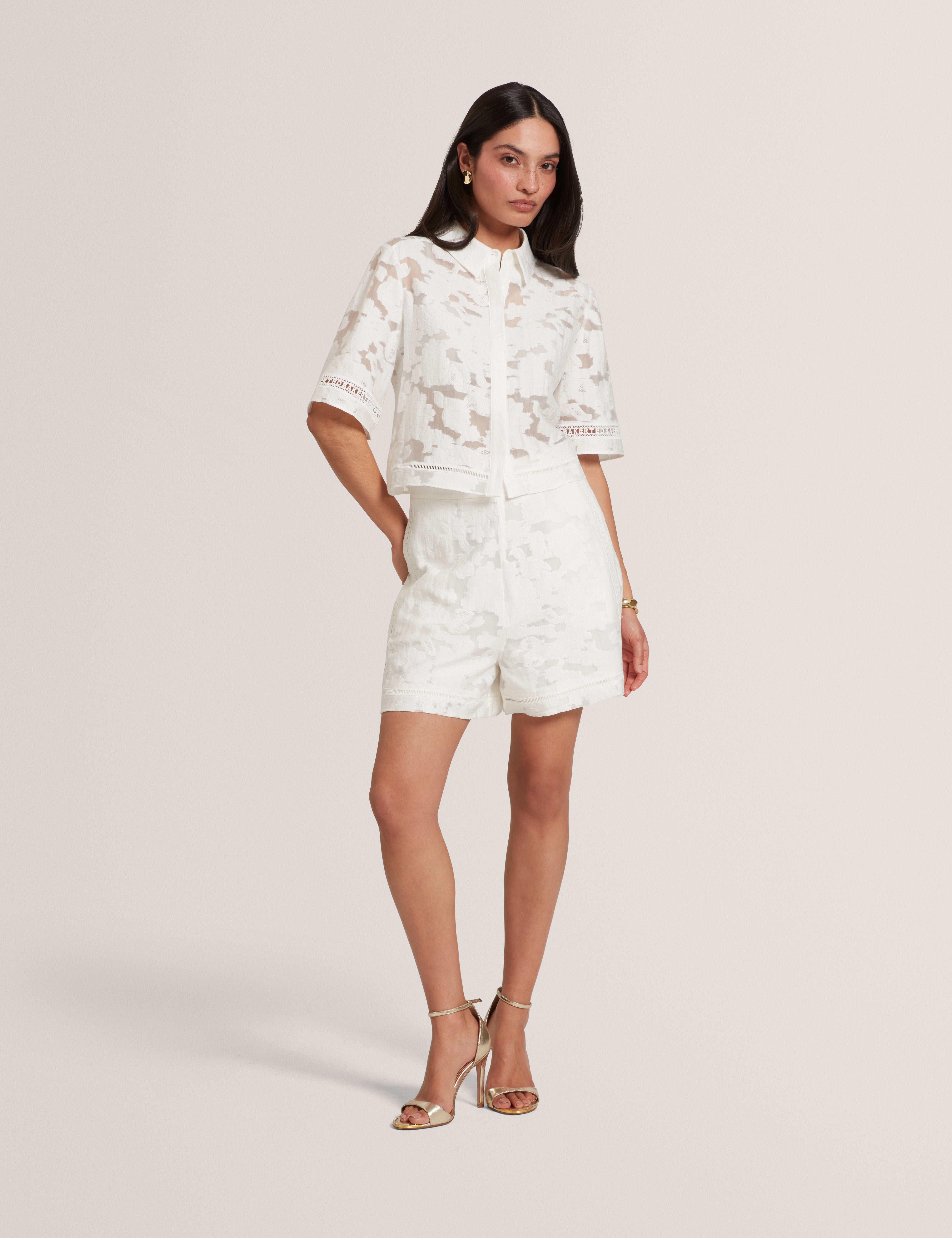 Khayt Textured Boxy Shirt With Ladder Trim White