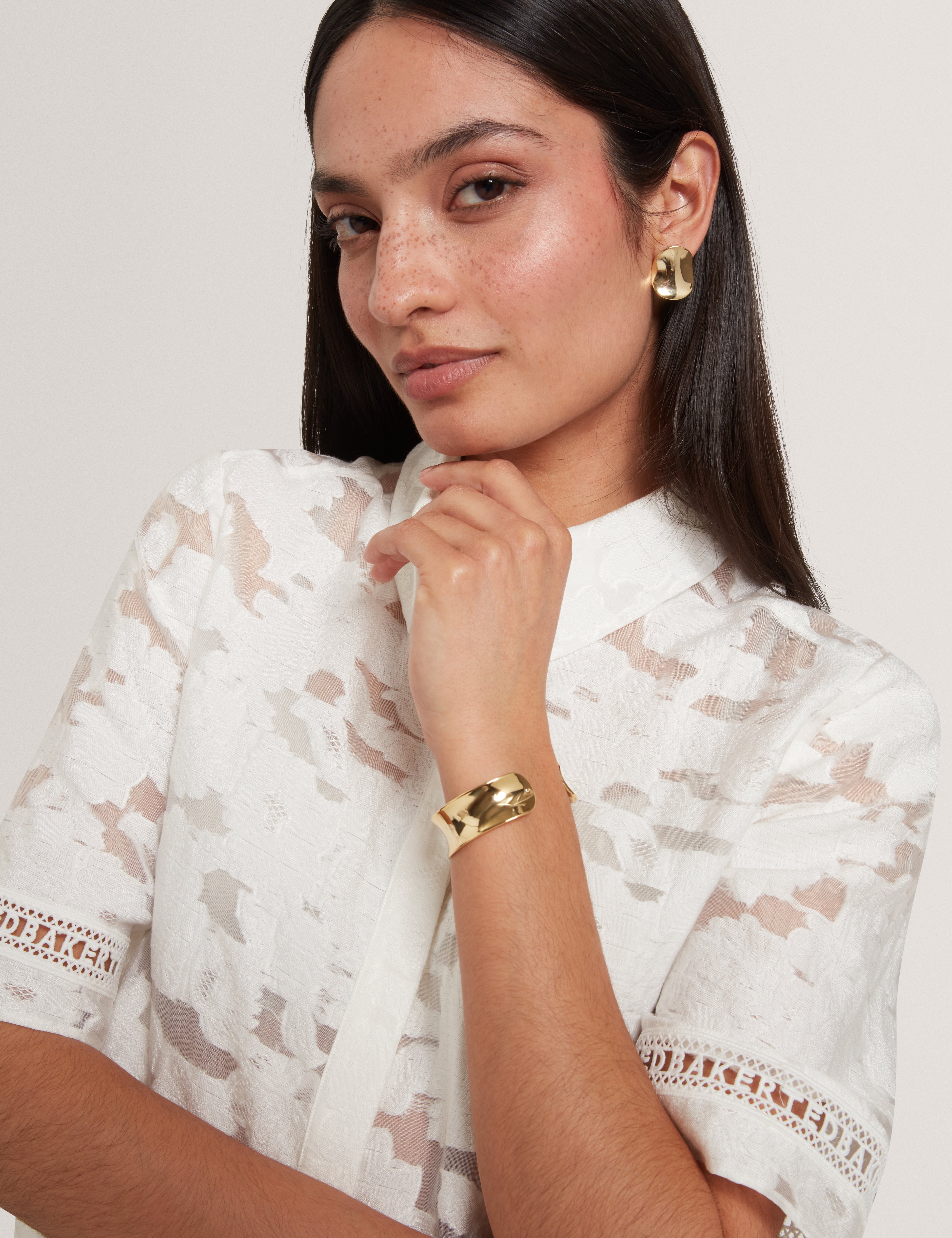 Khayt Textured Boxy Shirt With Ladder Trim White