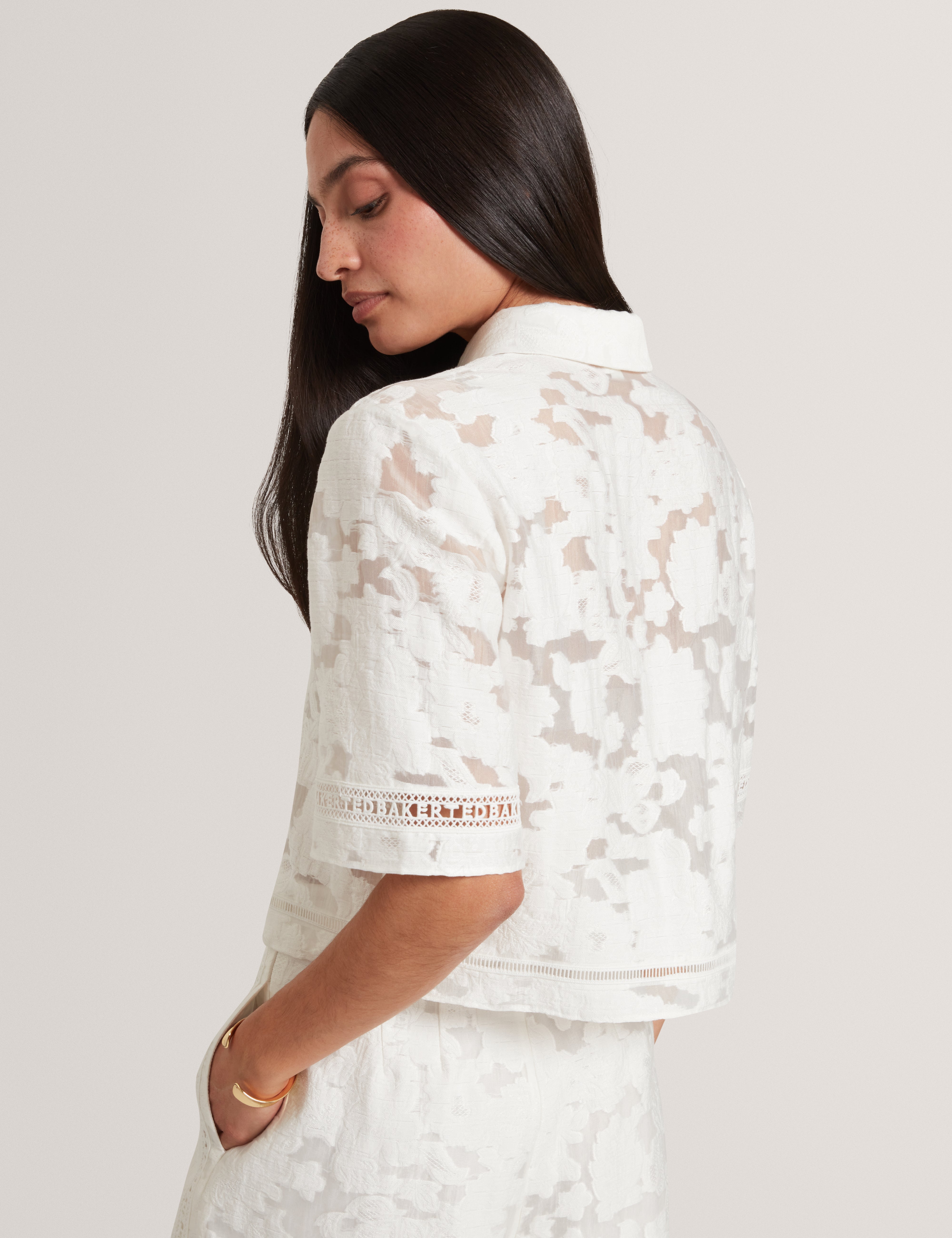 Khayt Textured Boxy Shirt With Ladder Trim White