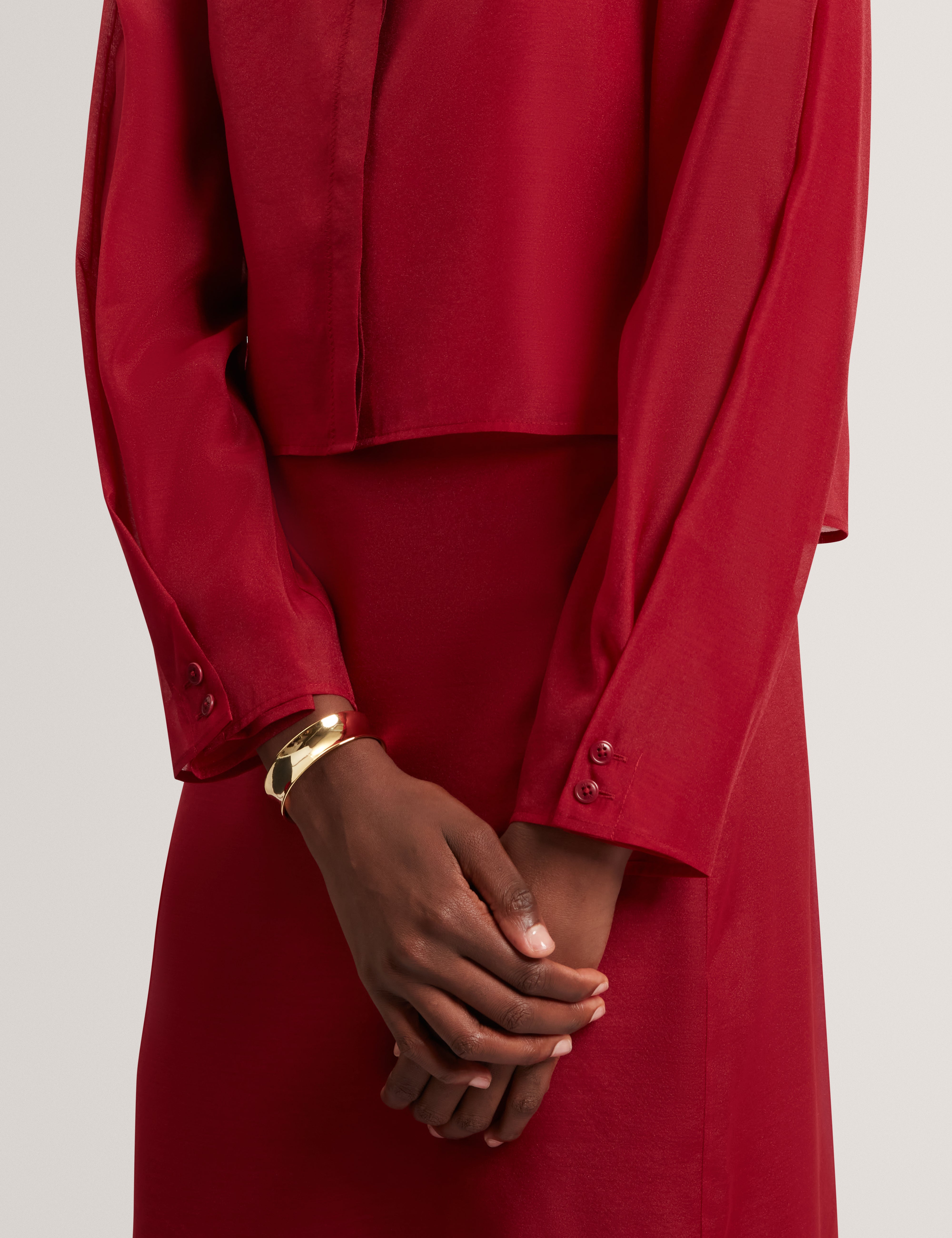 Tilliia Cropped Organza Shirt With Cuff Detail Dk-Red