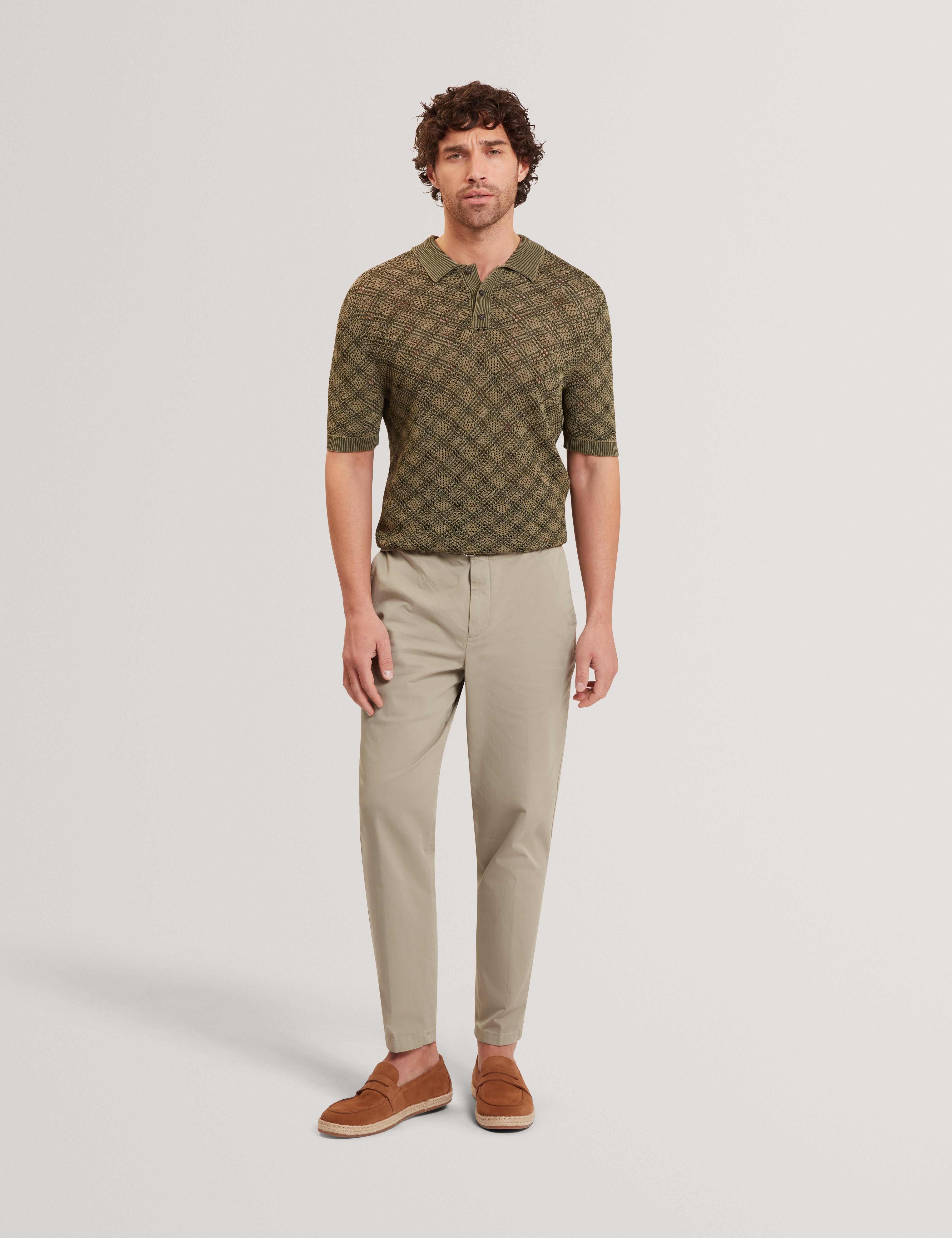 Helme Ss Geometric Stitch Polo Khaki