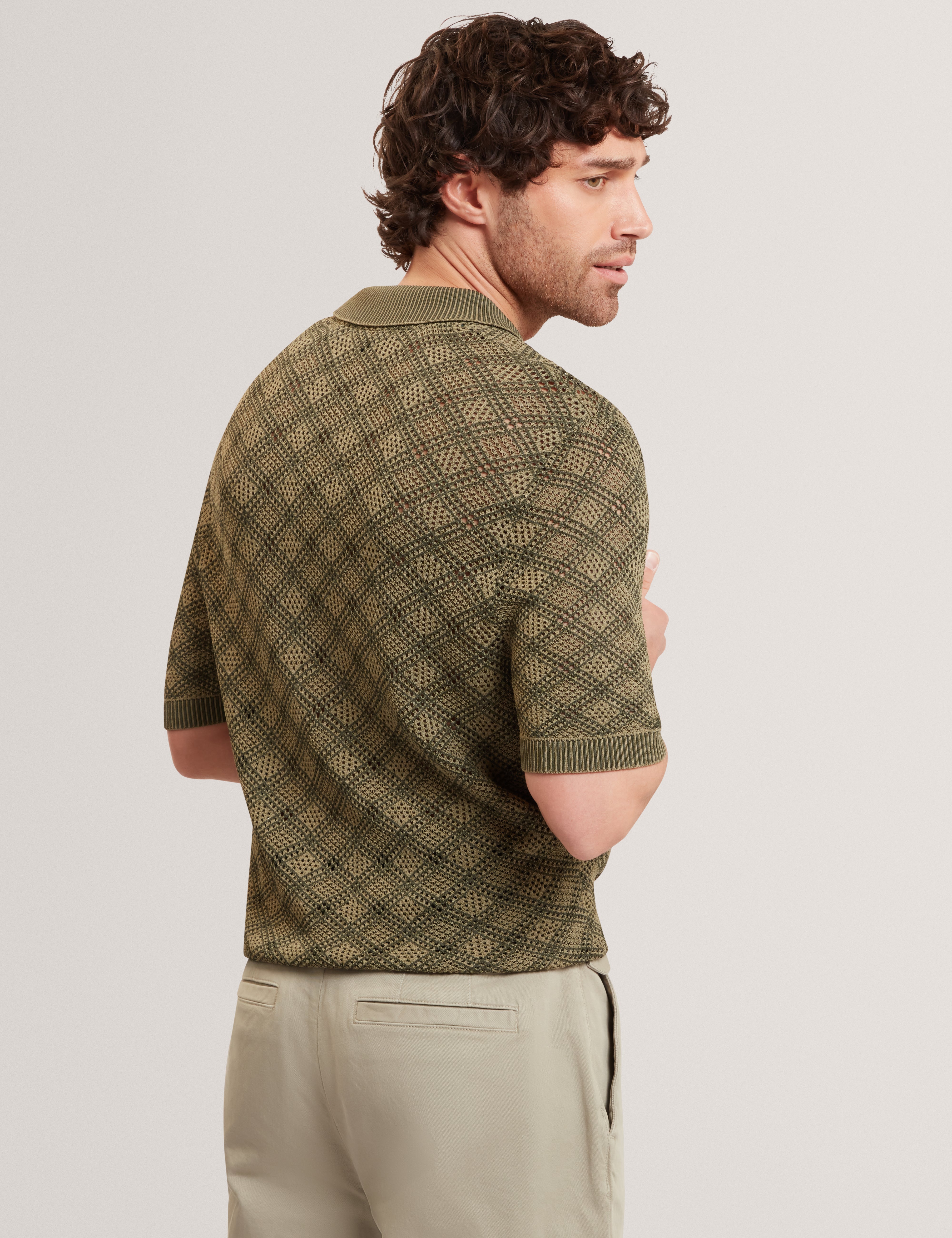 Helme Ss Geometric Stitch Polo Khaki