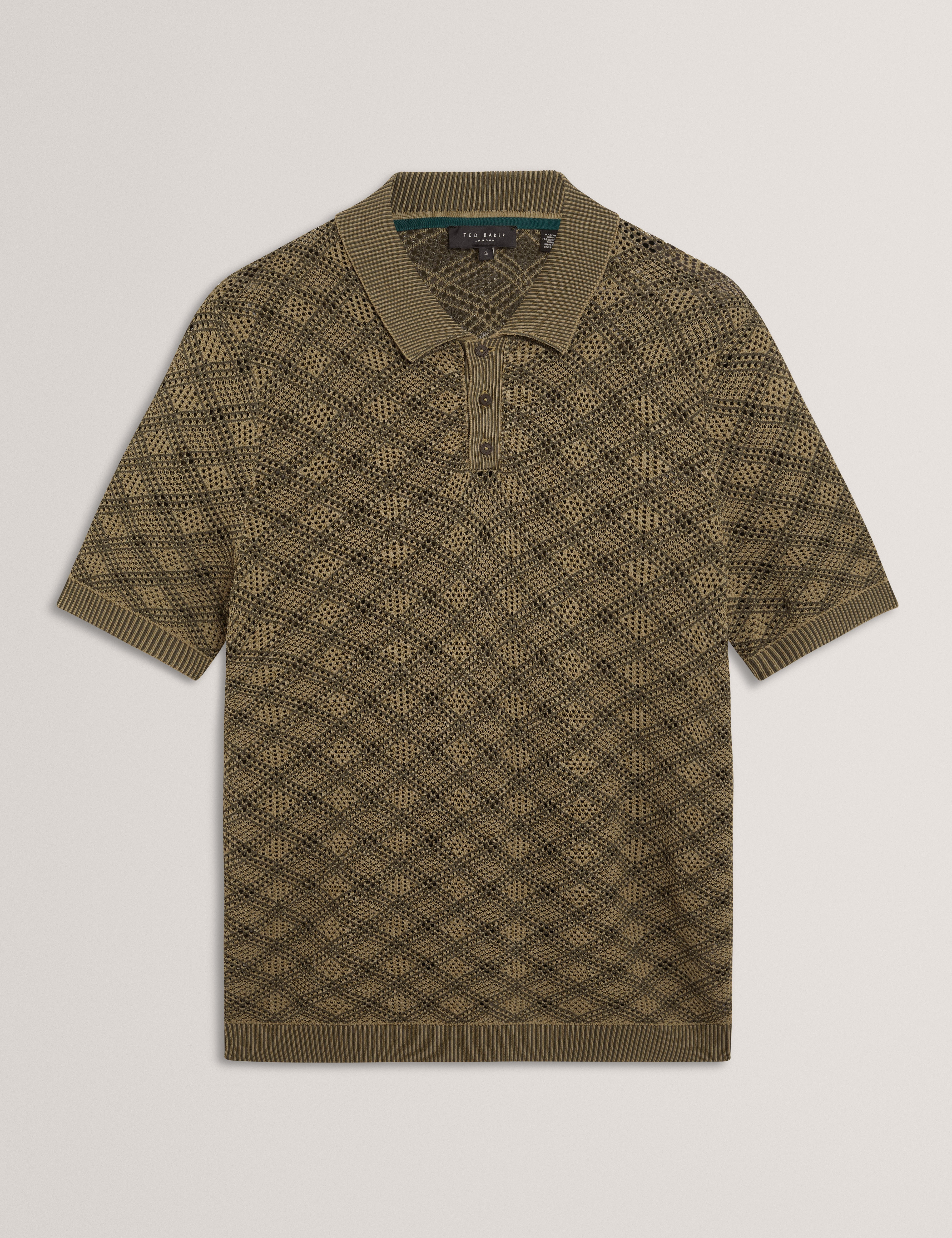Helme Ss Geometric Stitch Polo Khaki