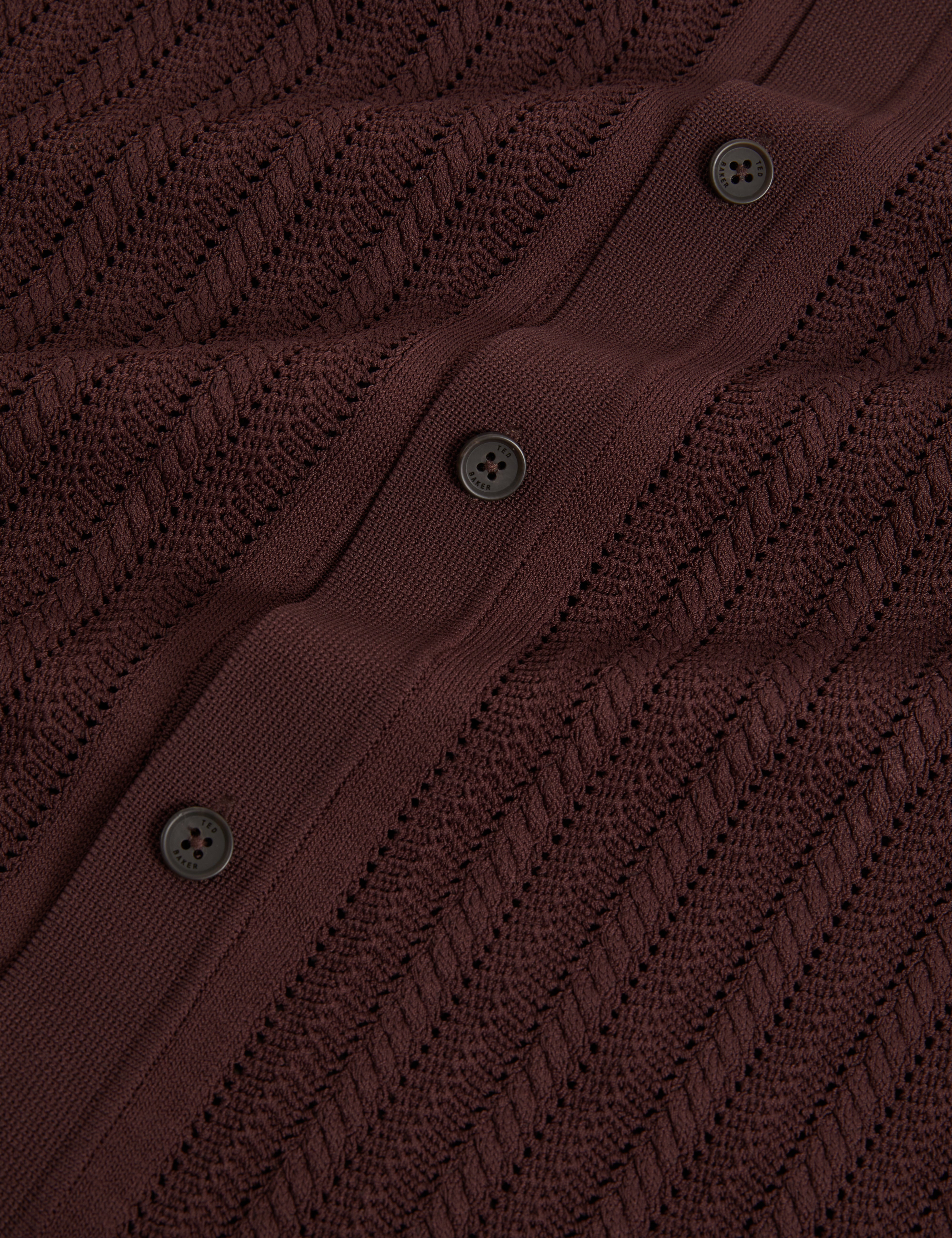 Lound Short Sleeve Stitch Interest Button Through Shirt Brown