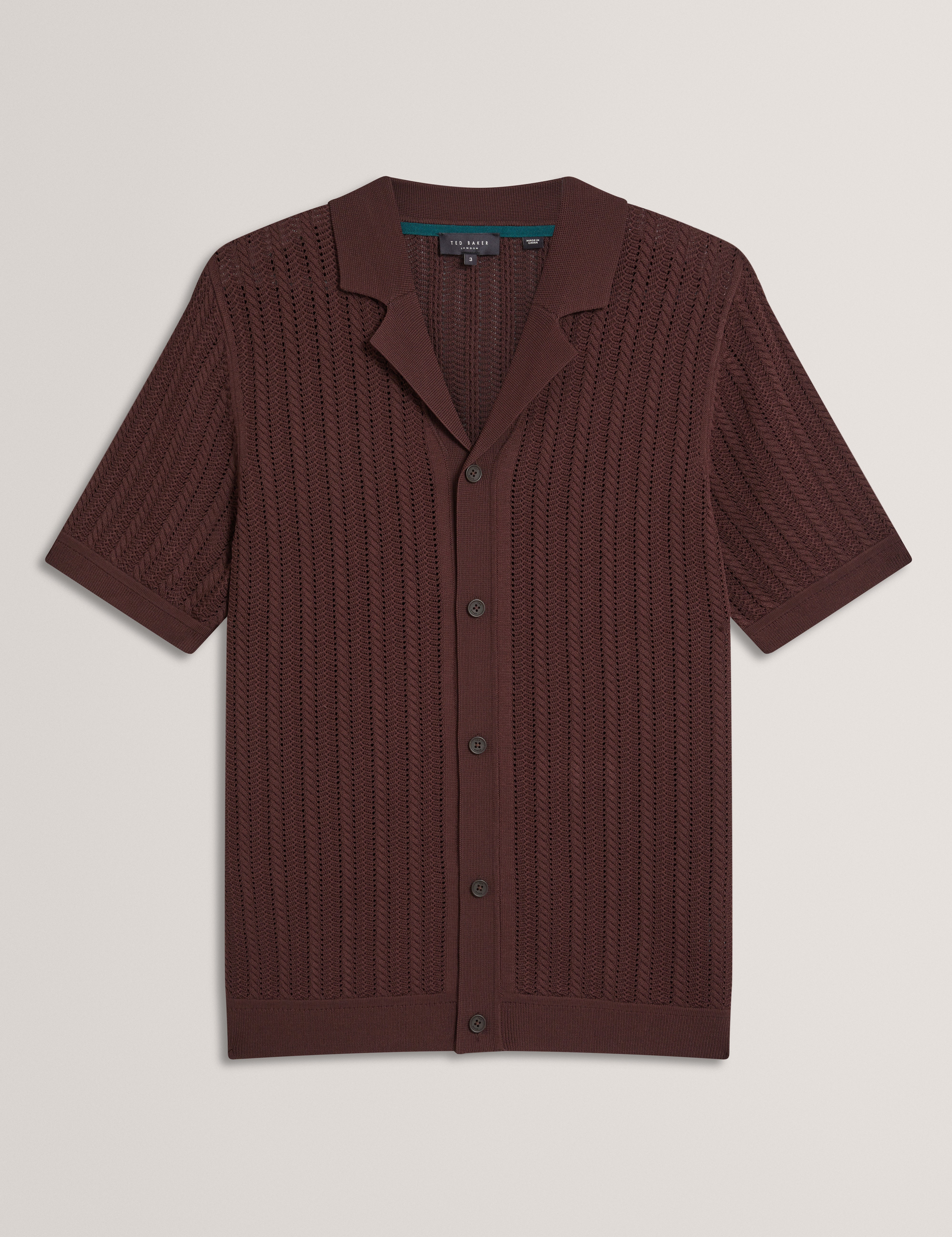 Lound Short Sleeve Stitch Interest Button Through Shirt Brown