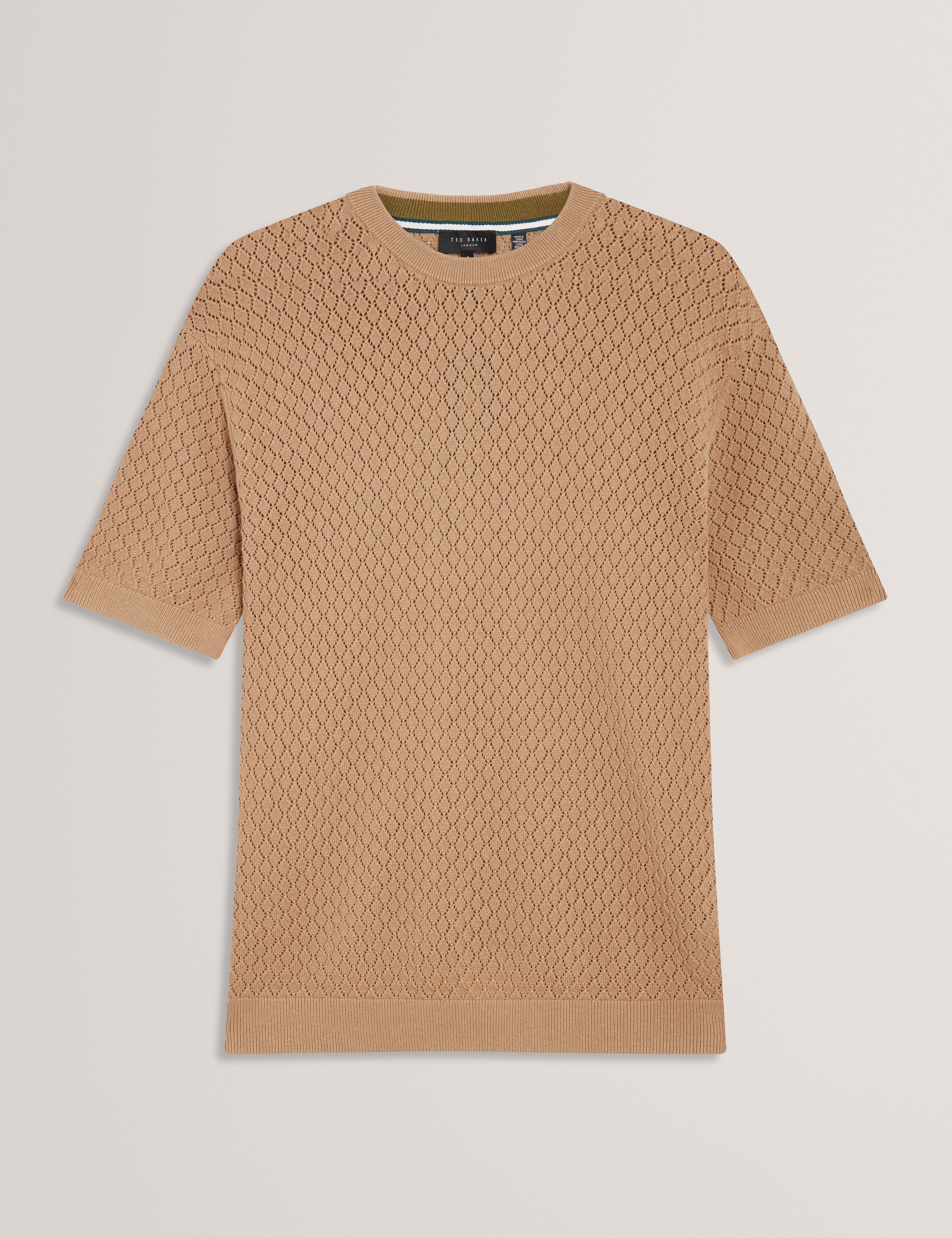 Ferriss Ss Relaxed Fit Crochet T-Shirt Lt-Brown