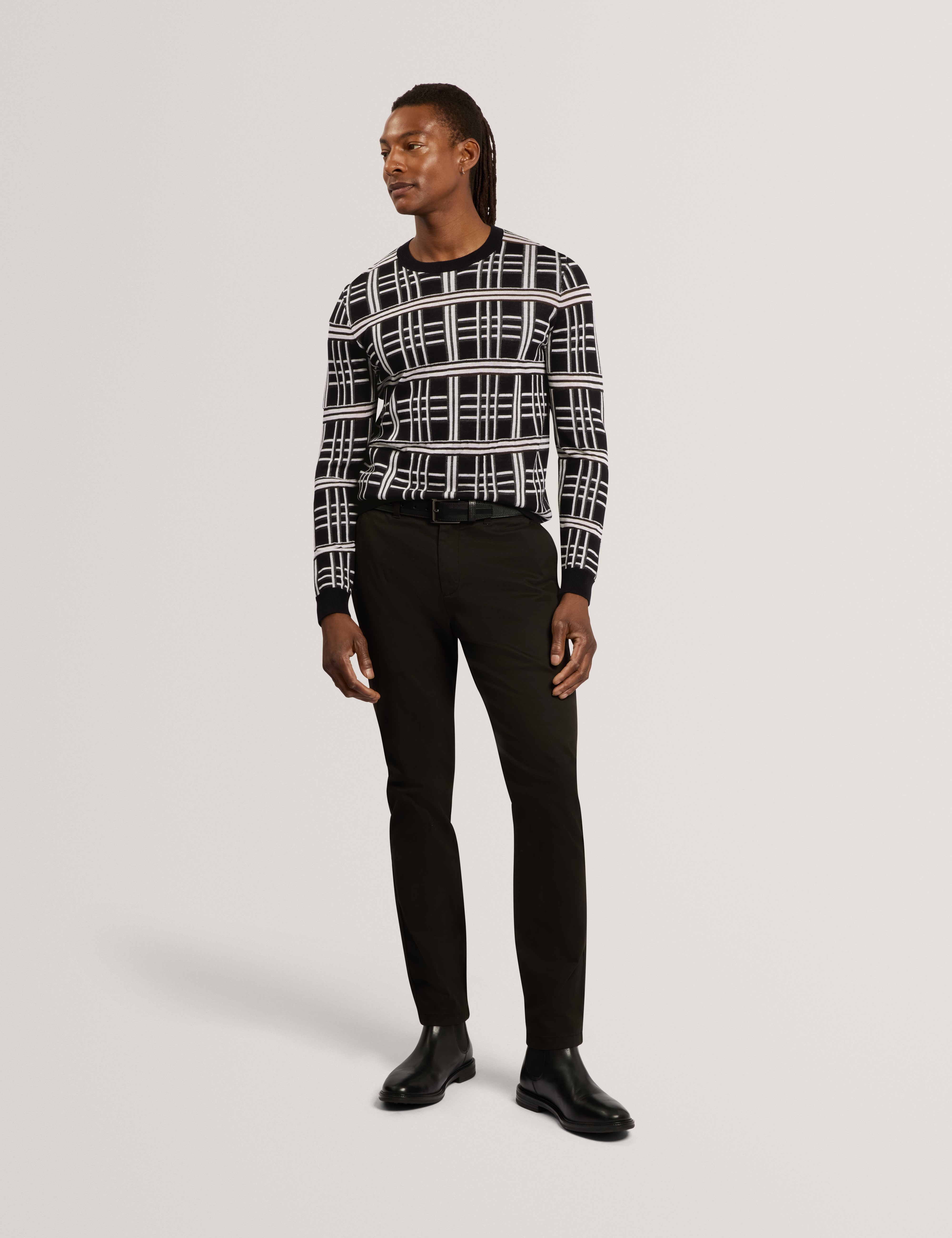 Eatton Check Stitch Crew Neck Black