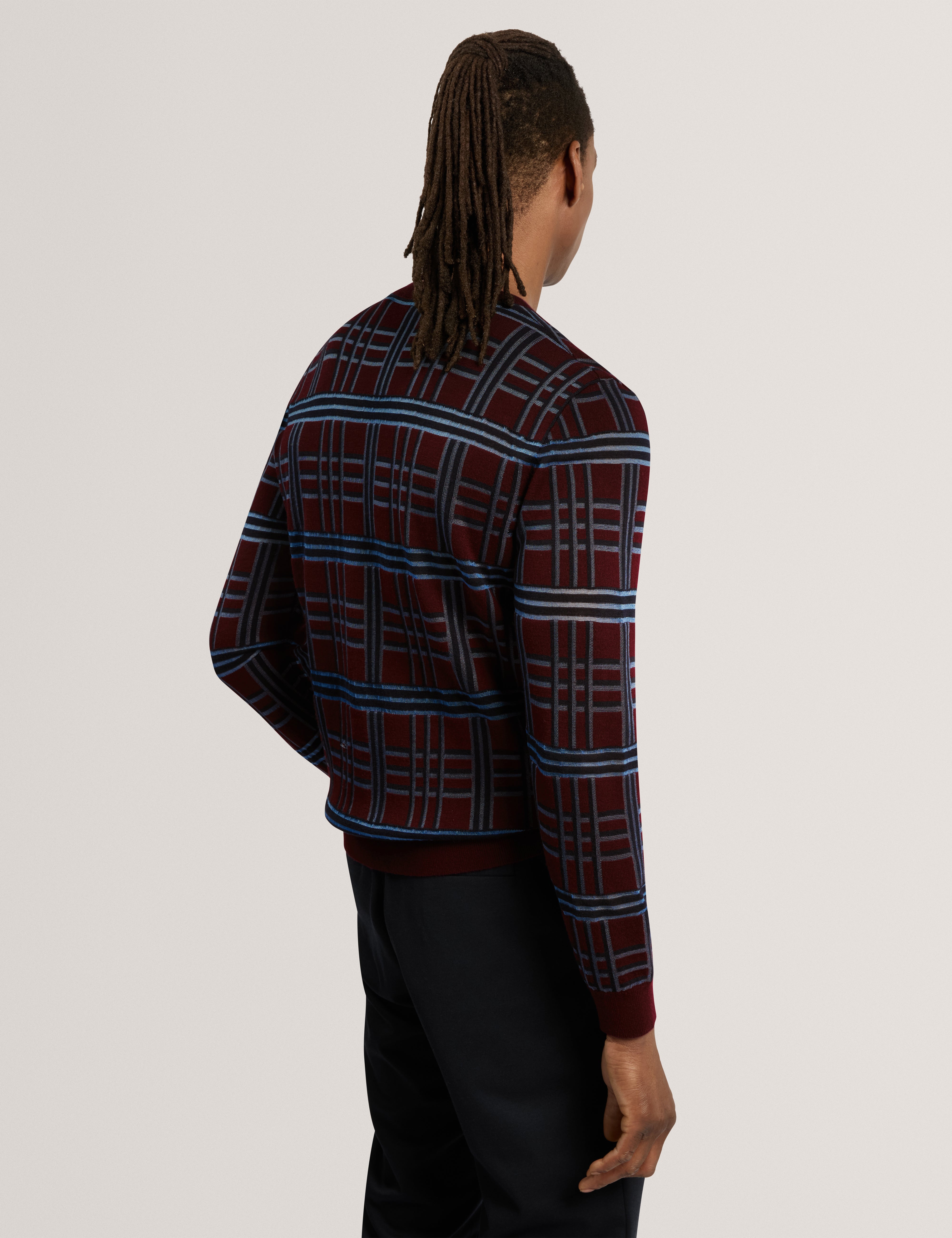 Eatton Check Stitch Crew Neck Maroon