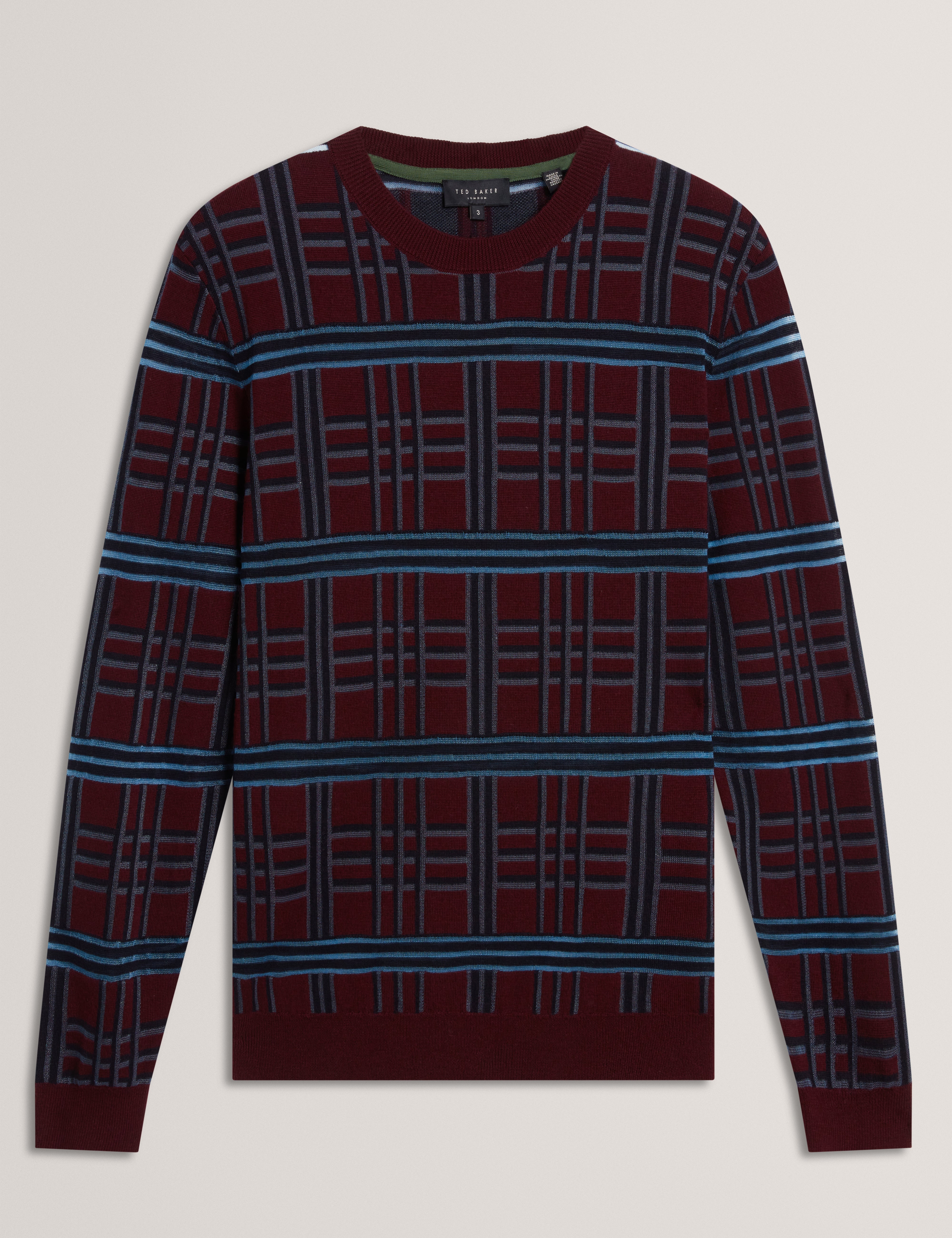 Eatton Check Stitch Crew Neck Maroon