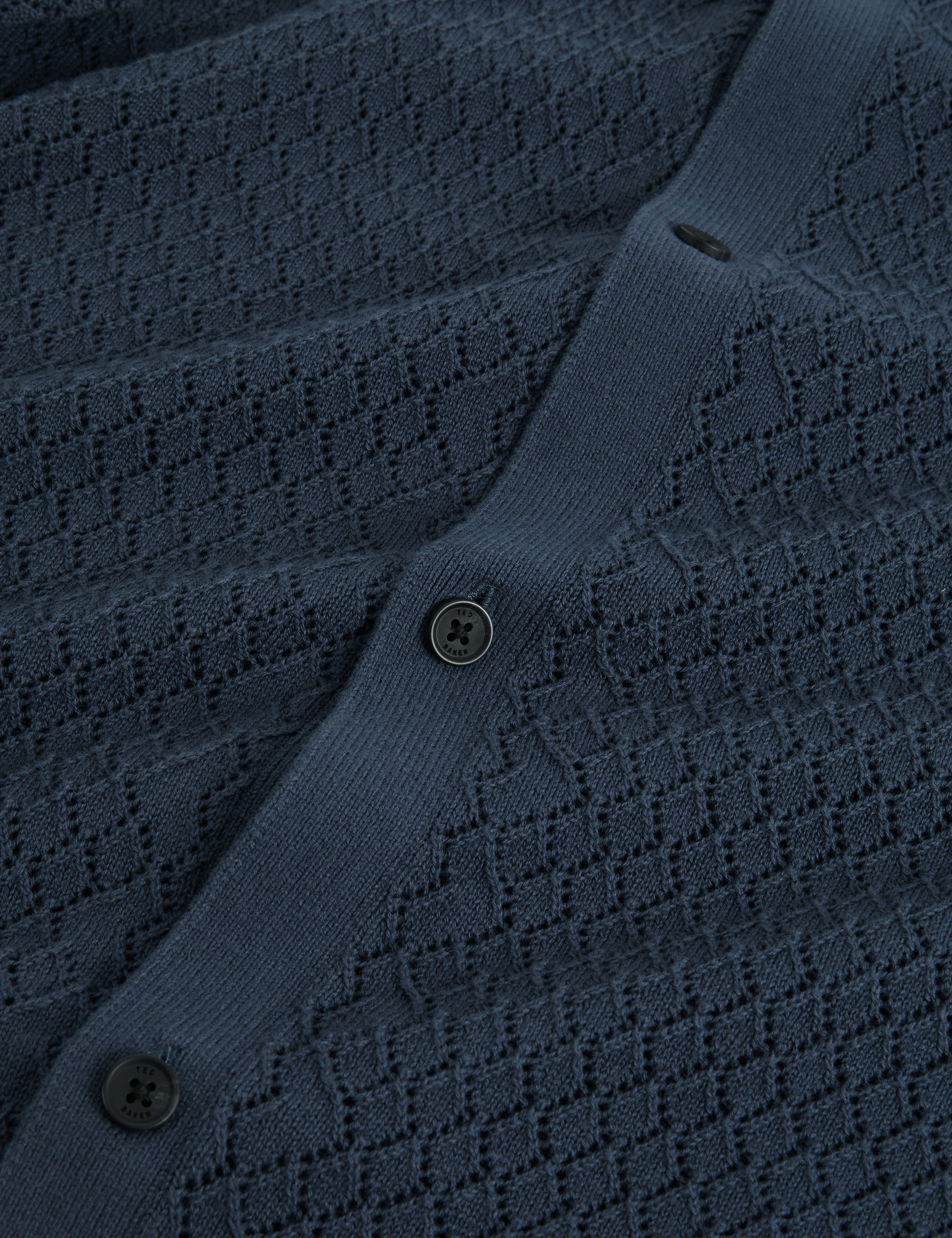 Domati Short Sleeve Relaxed Fit Crochet Polo Mid-Navy