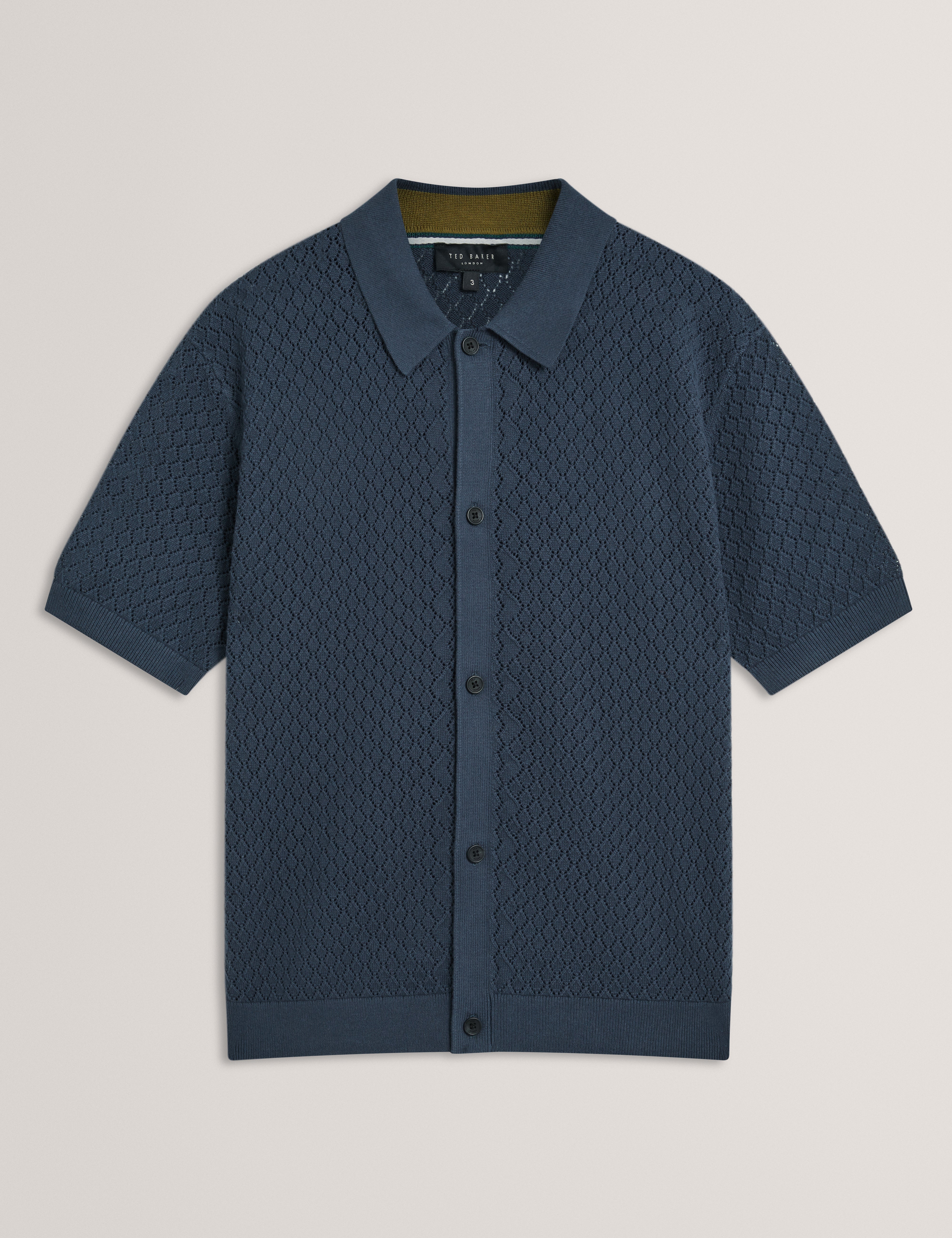 Domati Short Sleeve Relaxed Fit Crochet Polo Mid-Navy