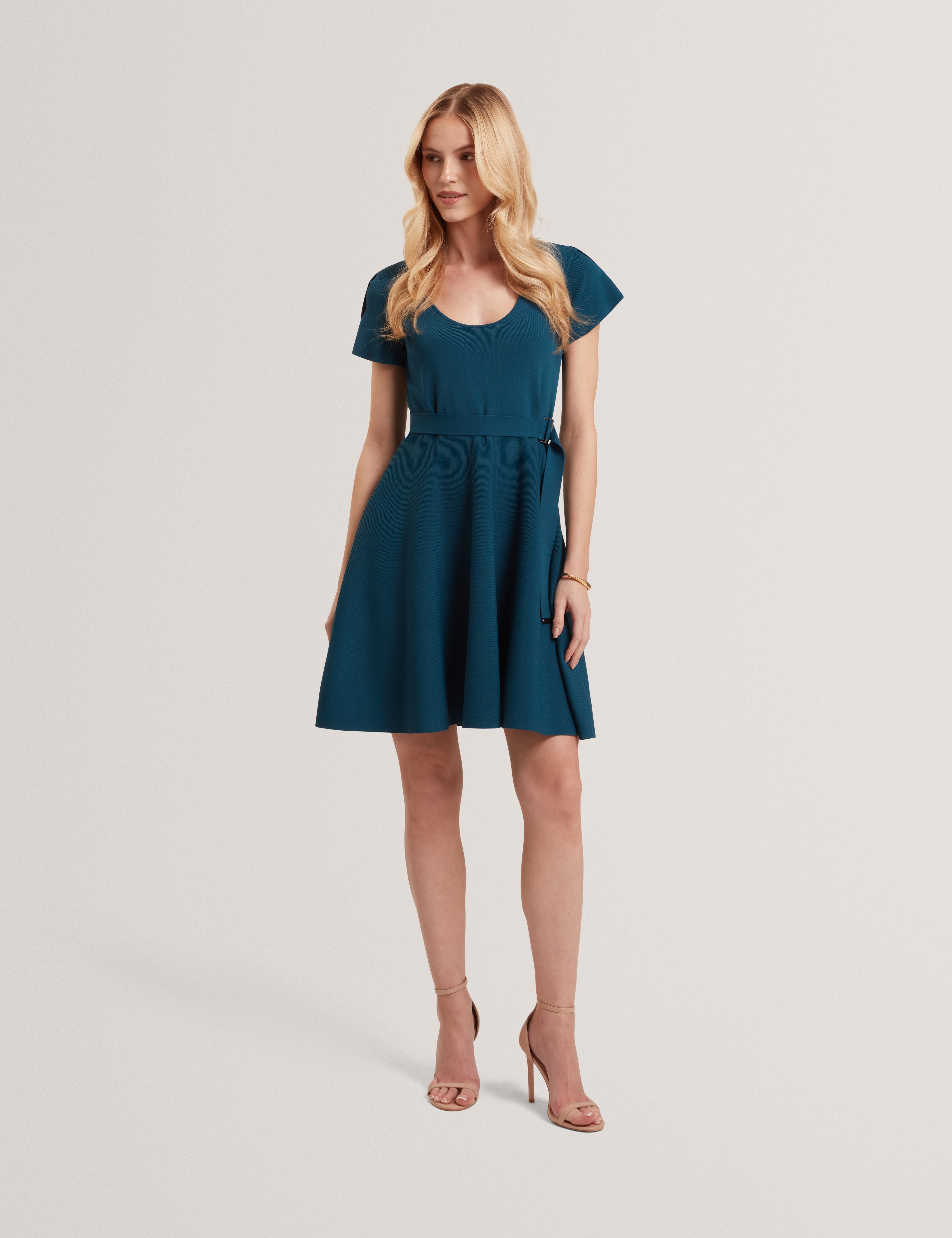 Ronella Scoop Neck Knitted Mini Dress Teal-Blue