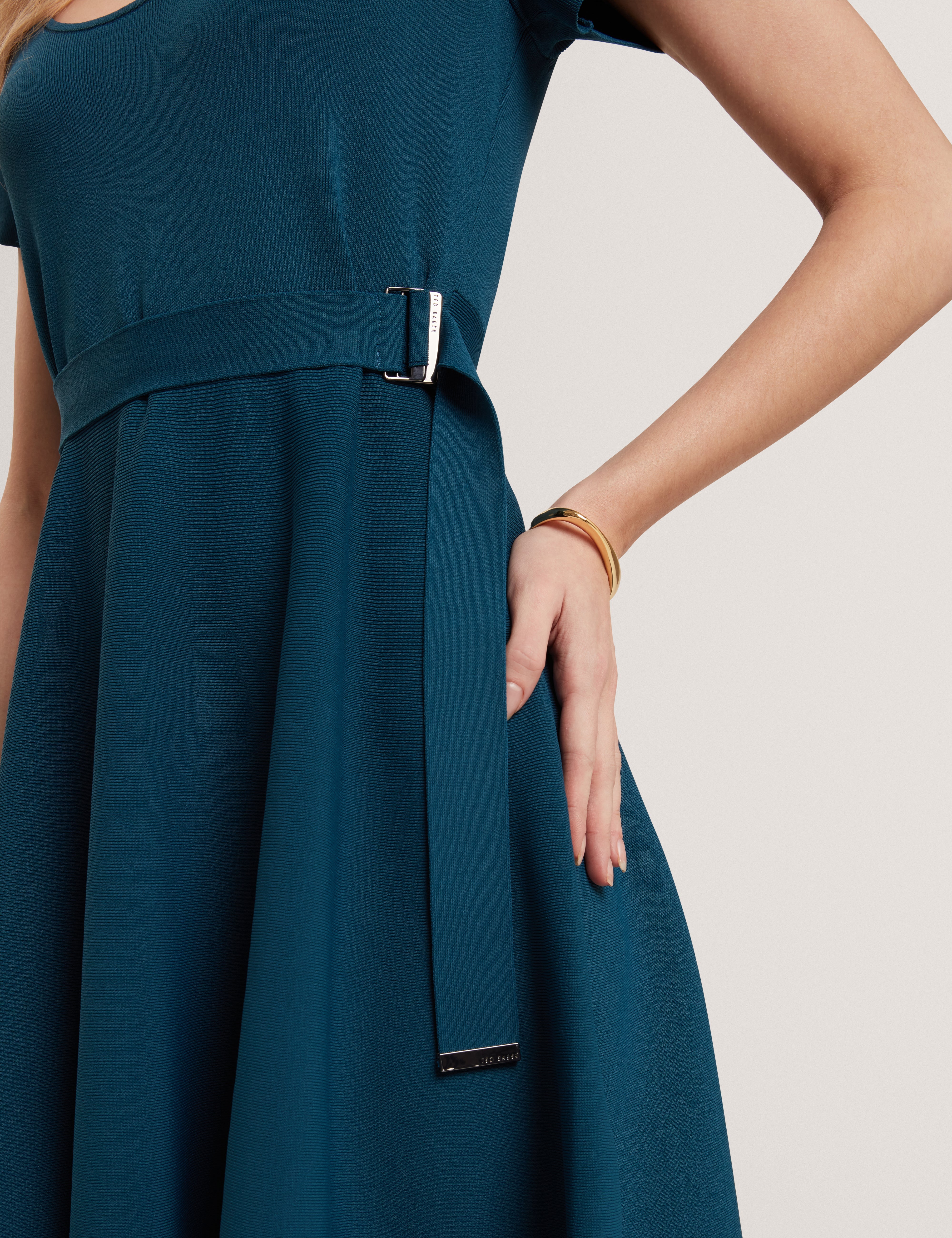 Ronella Scoop Neck Knitted Mini Dress Teal-Blue