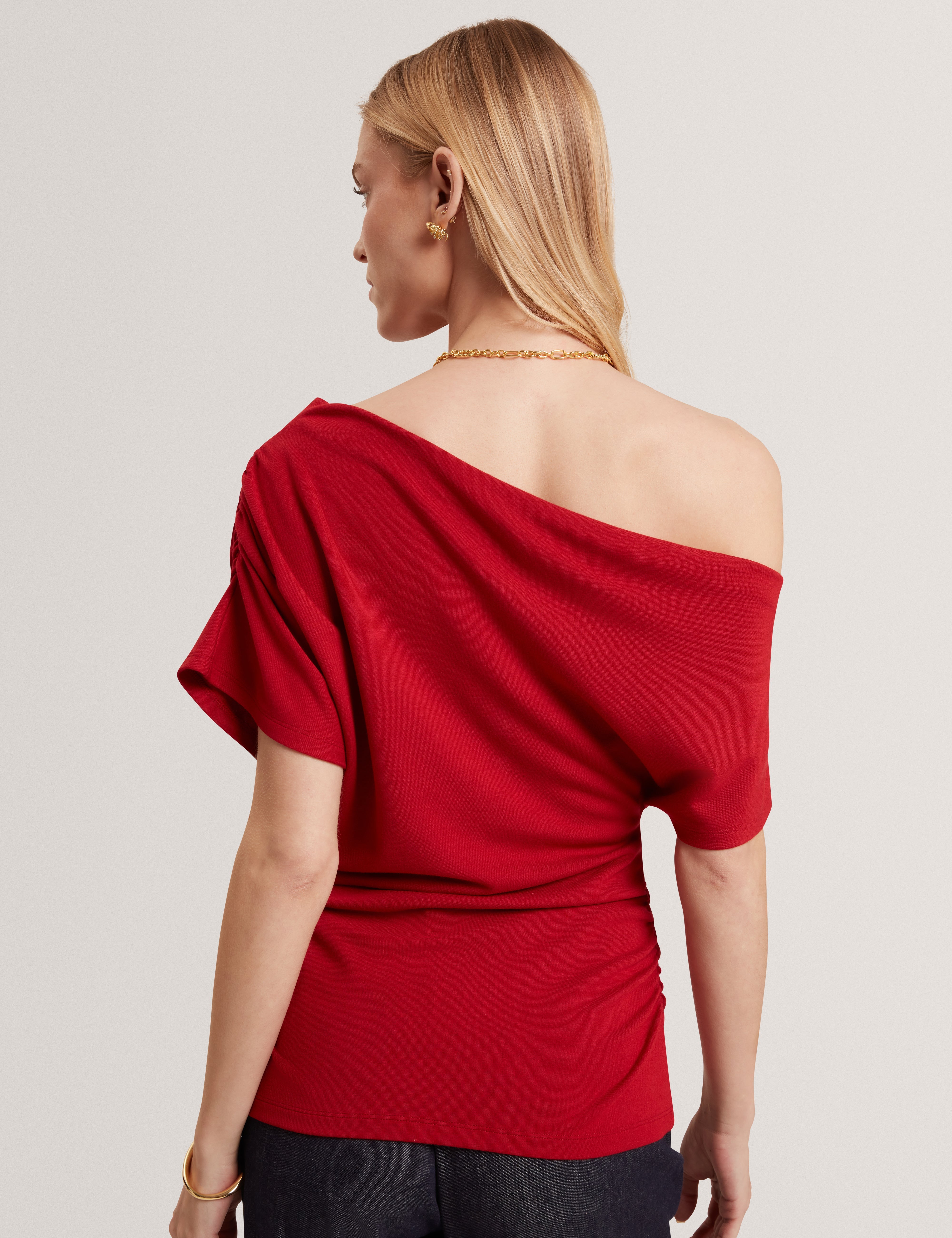 Hycilla Jersey Asymmetric Neck Top Red