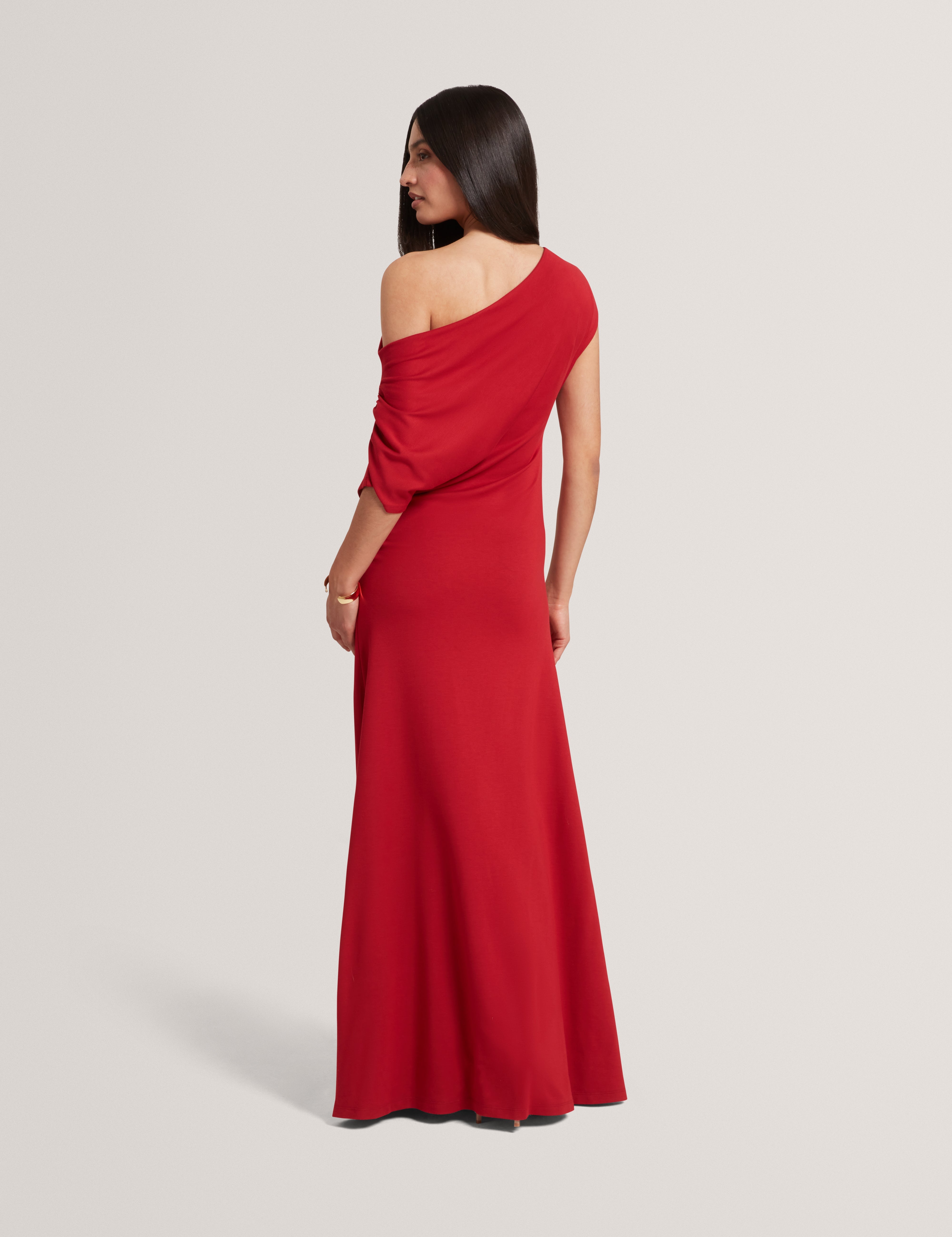 Maevely Jersey Asymmetric Neck Midi Dress Red