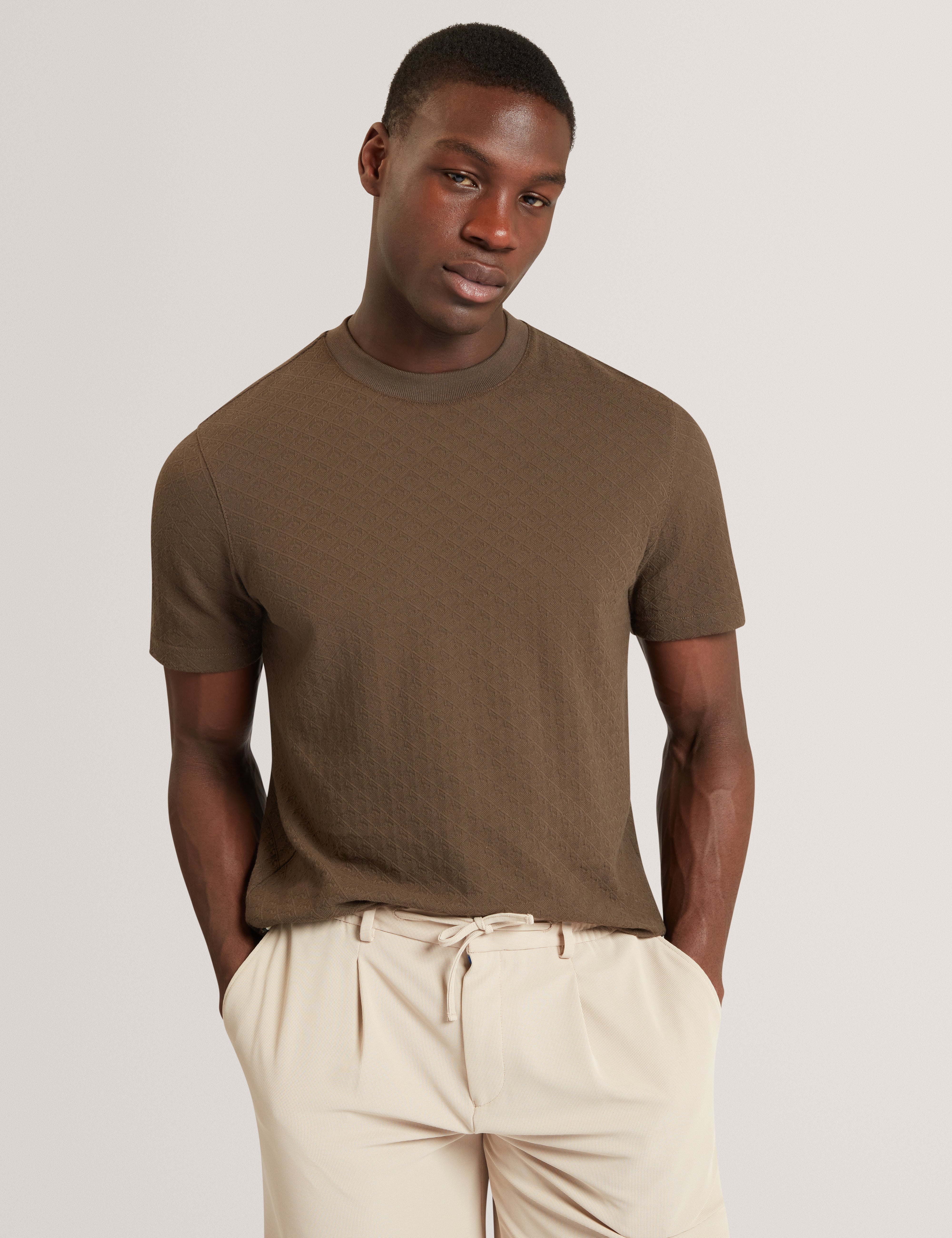 Eldonn Ss Textured T-Shirt Dk-Brown