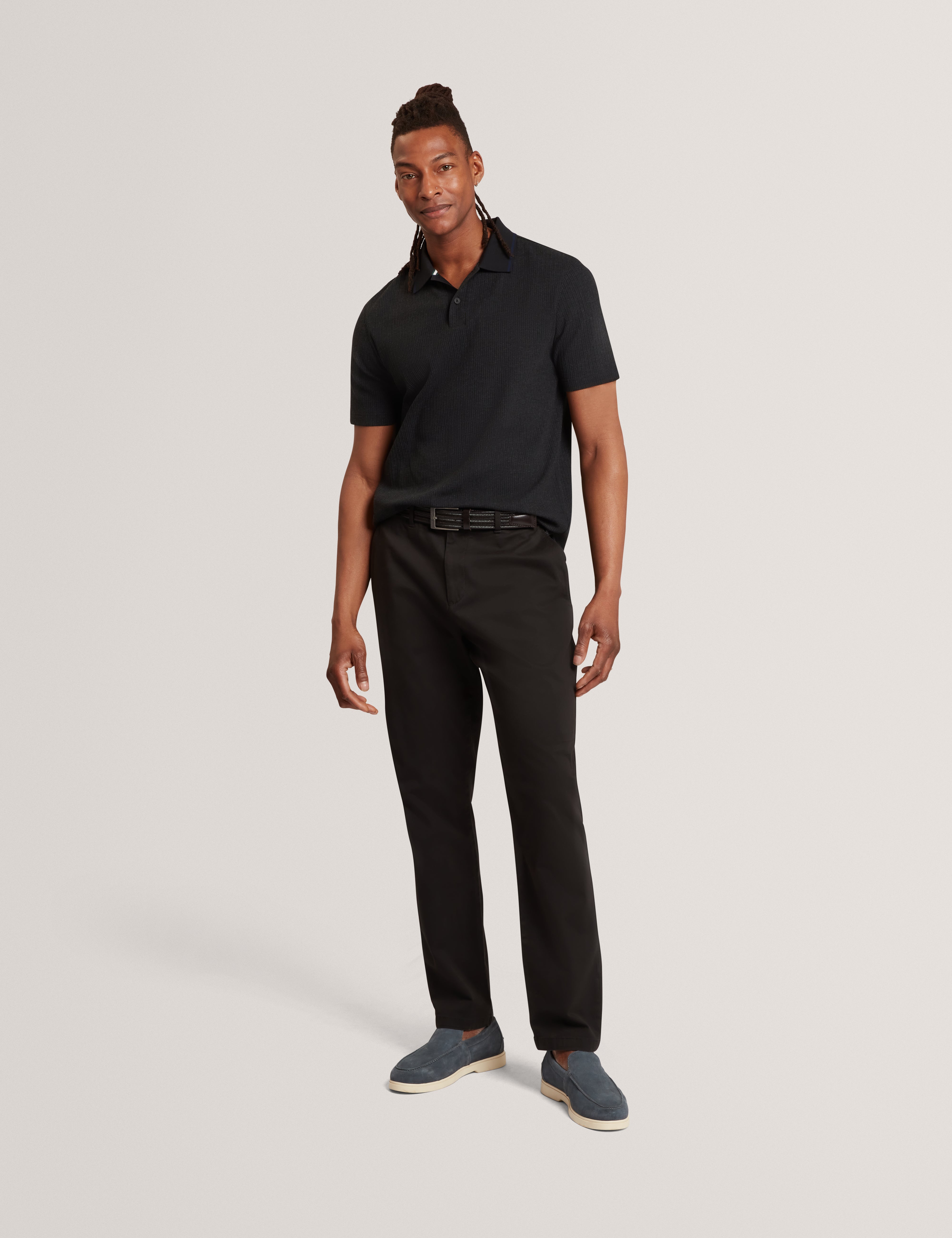Hammon Short Sleeve Rib Stitch Detail Polo Black