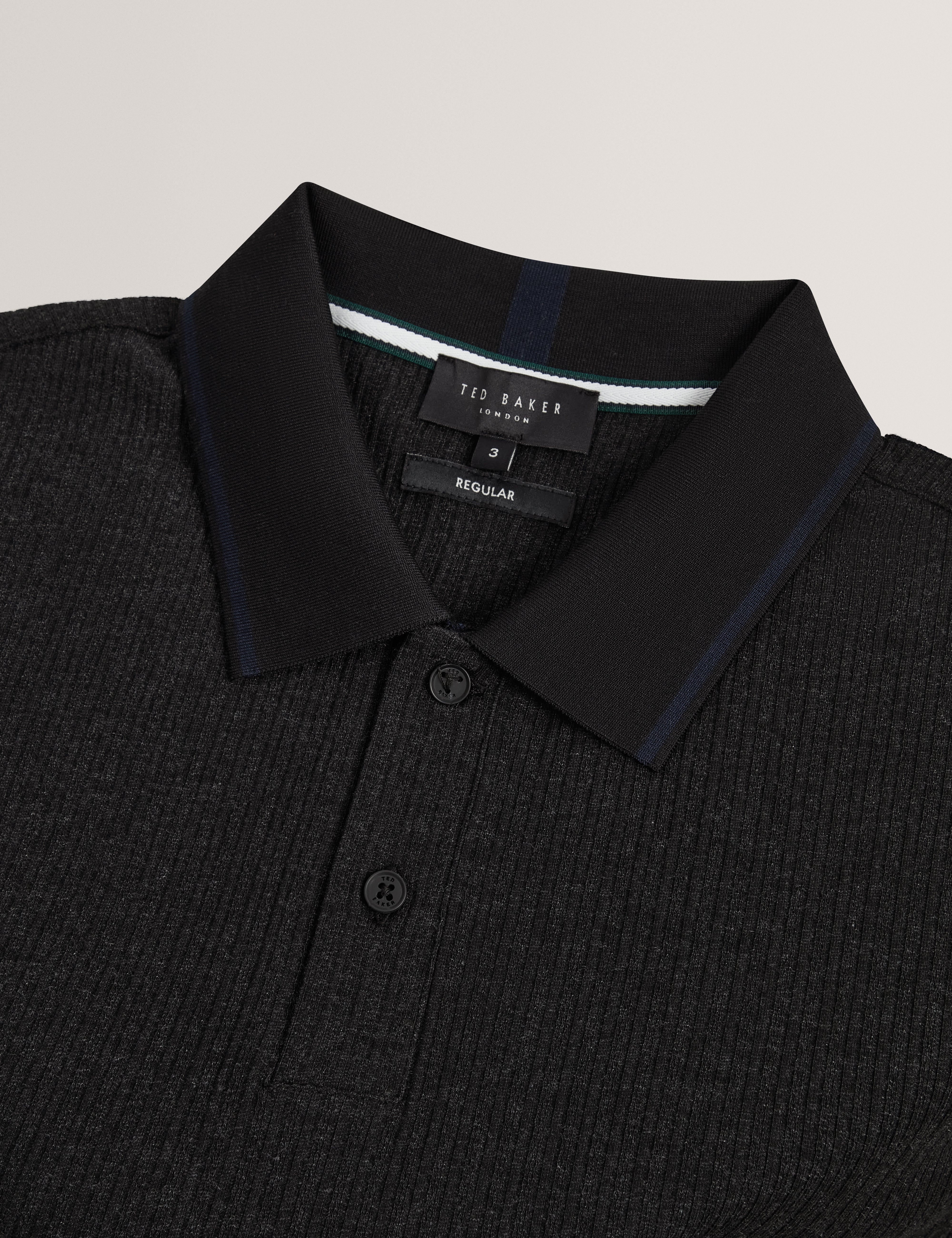 Hammon Short Sleeve Rib Stitch Detail Polo Black