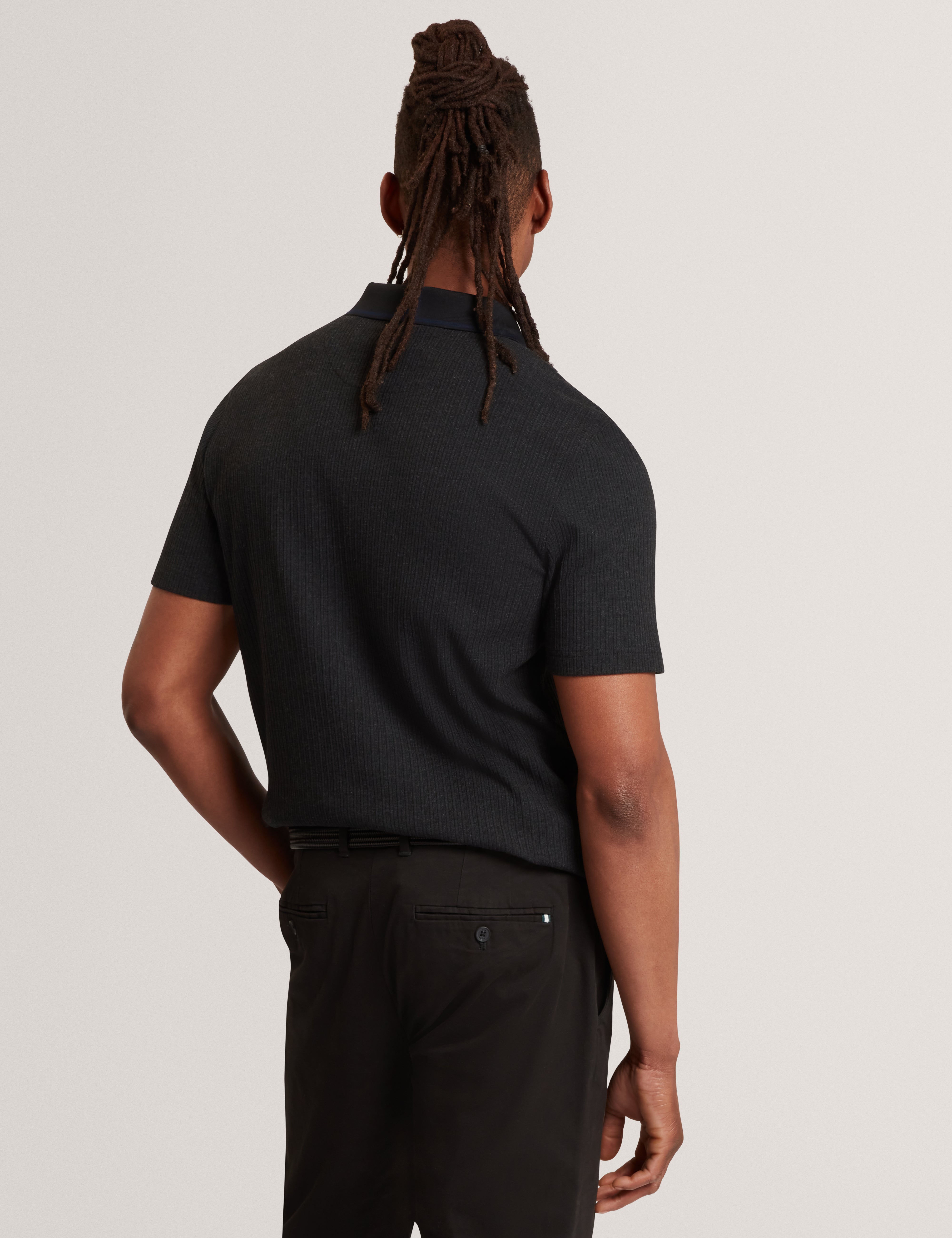 Hammon Short Sleeve Rib Stitch Detail Polo Black