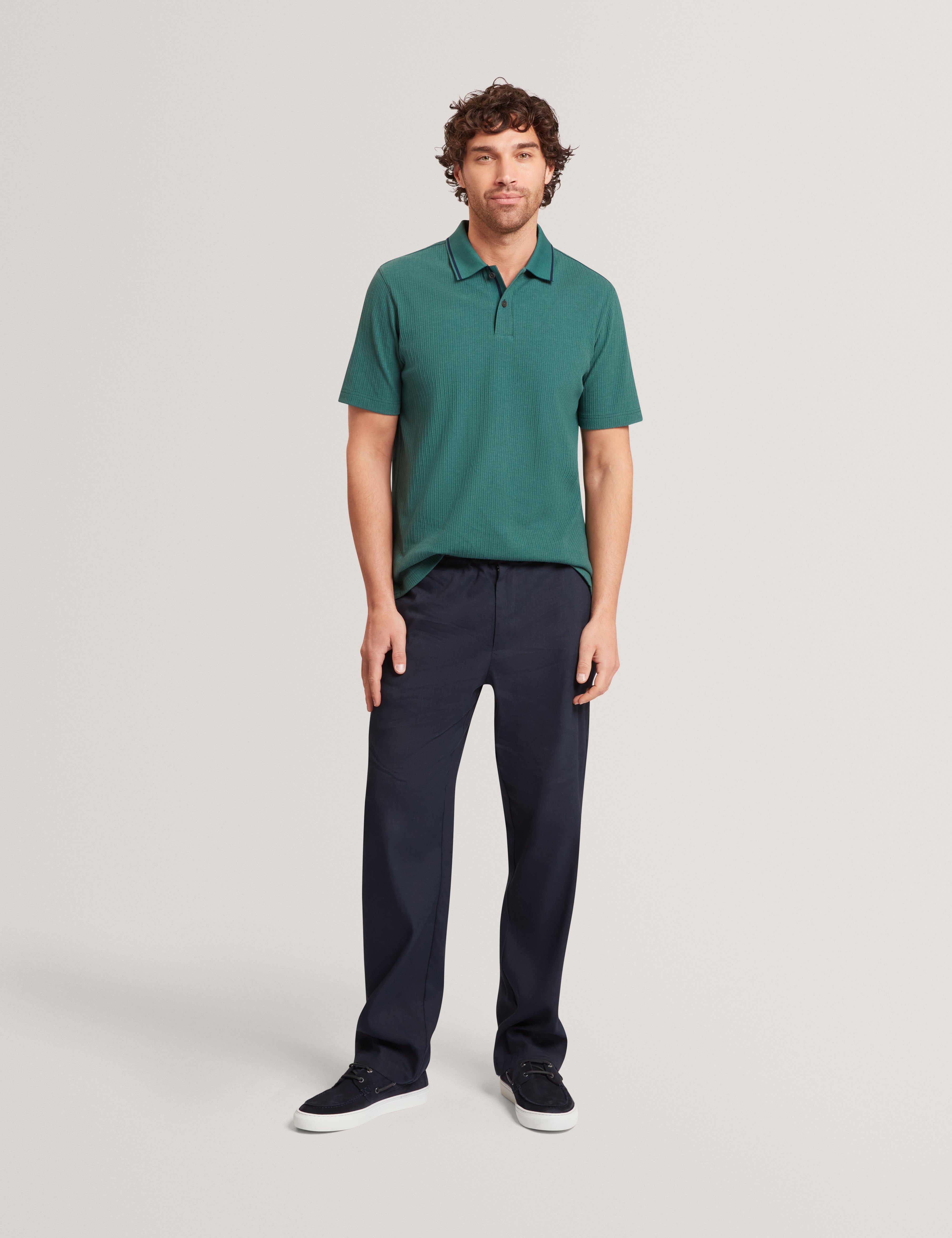 Hammon Short Sleeve Rib Stitch Detail Polo Dk-Green