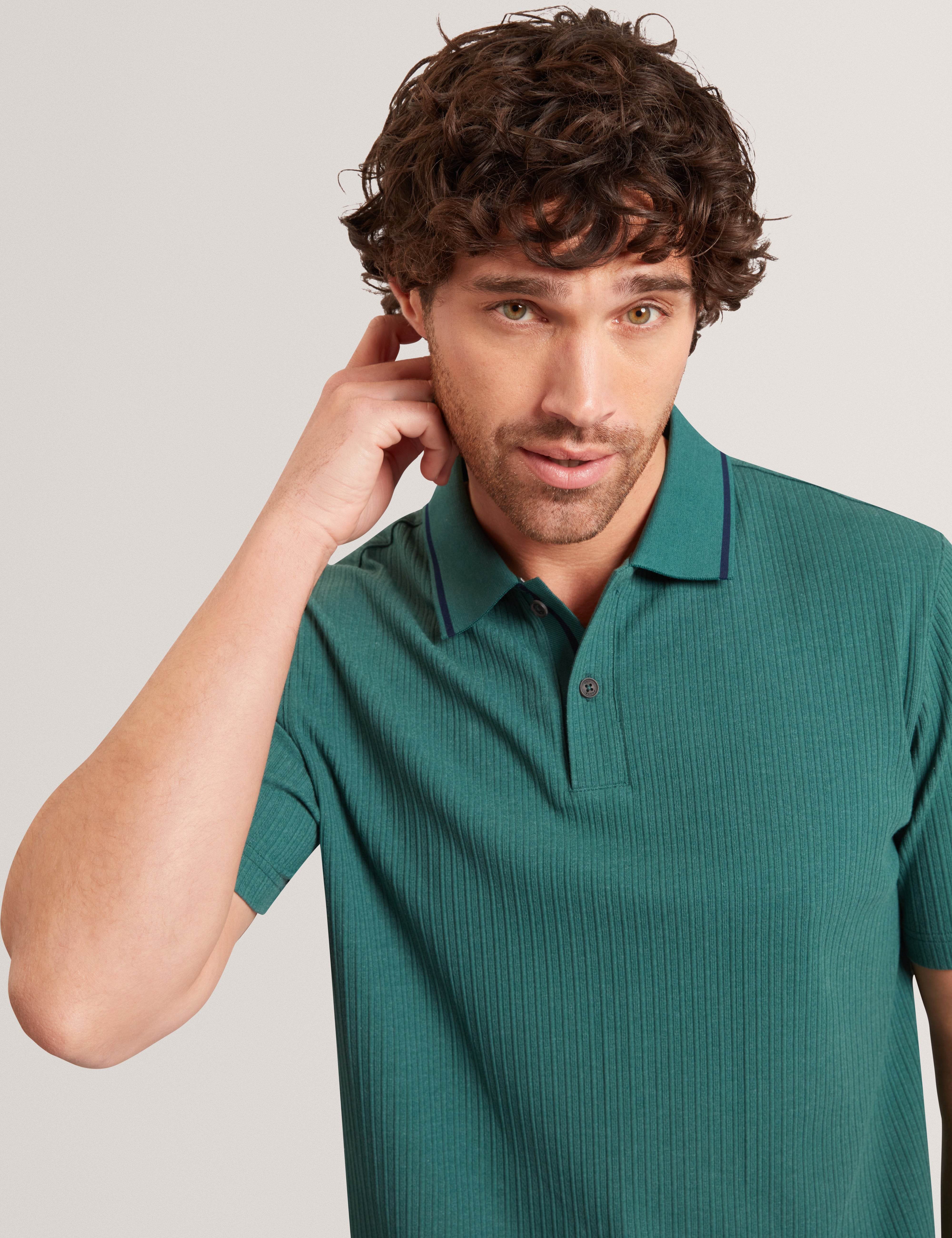 Hammon Short Sleeve Rib Stitch Detail Polo Dk-Green