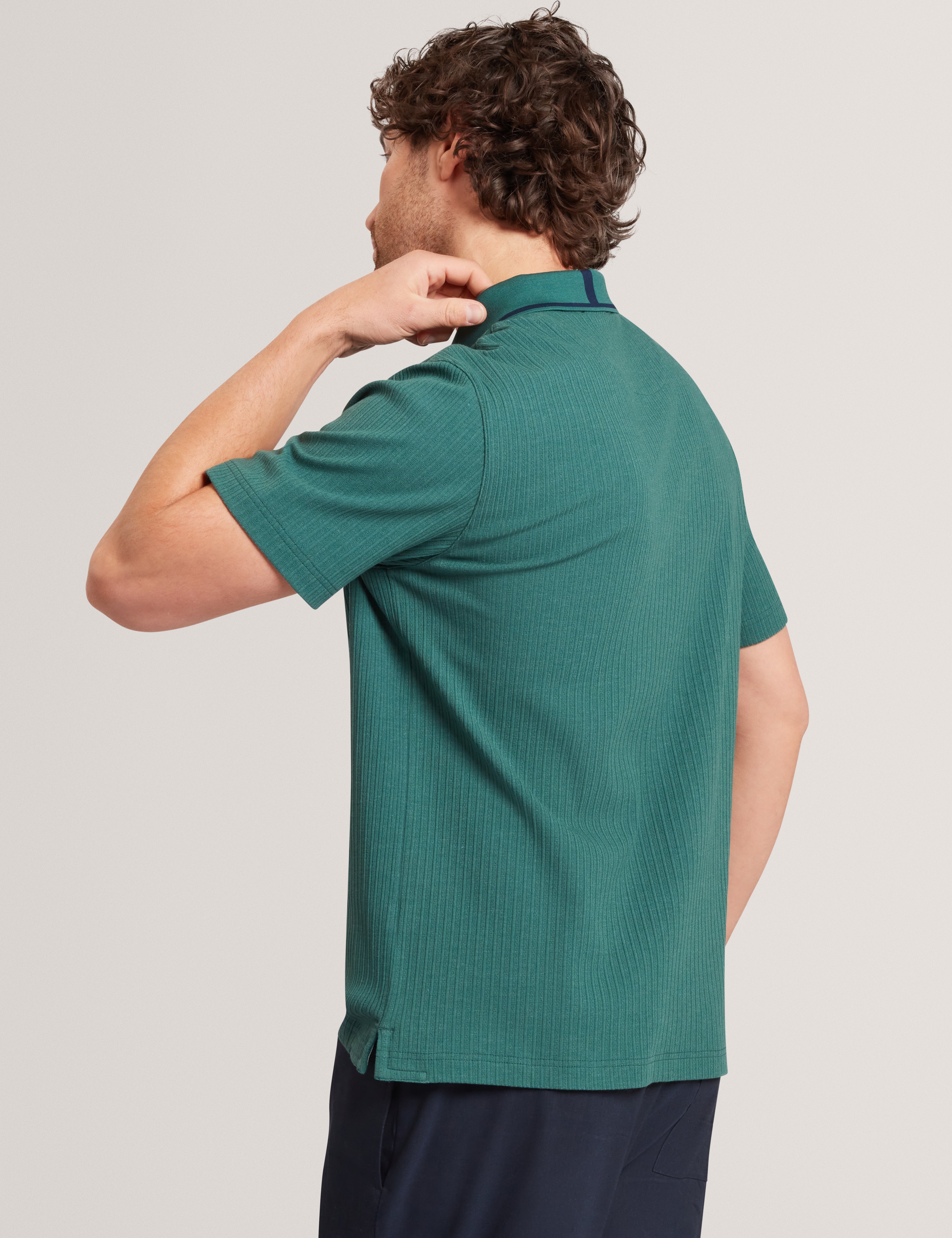 Hammon Short Sleeve Rib Stitch Detail Polo Dk-Green