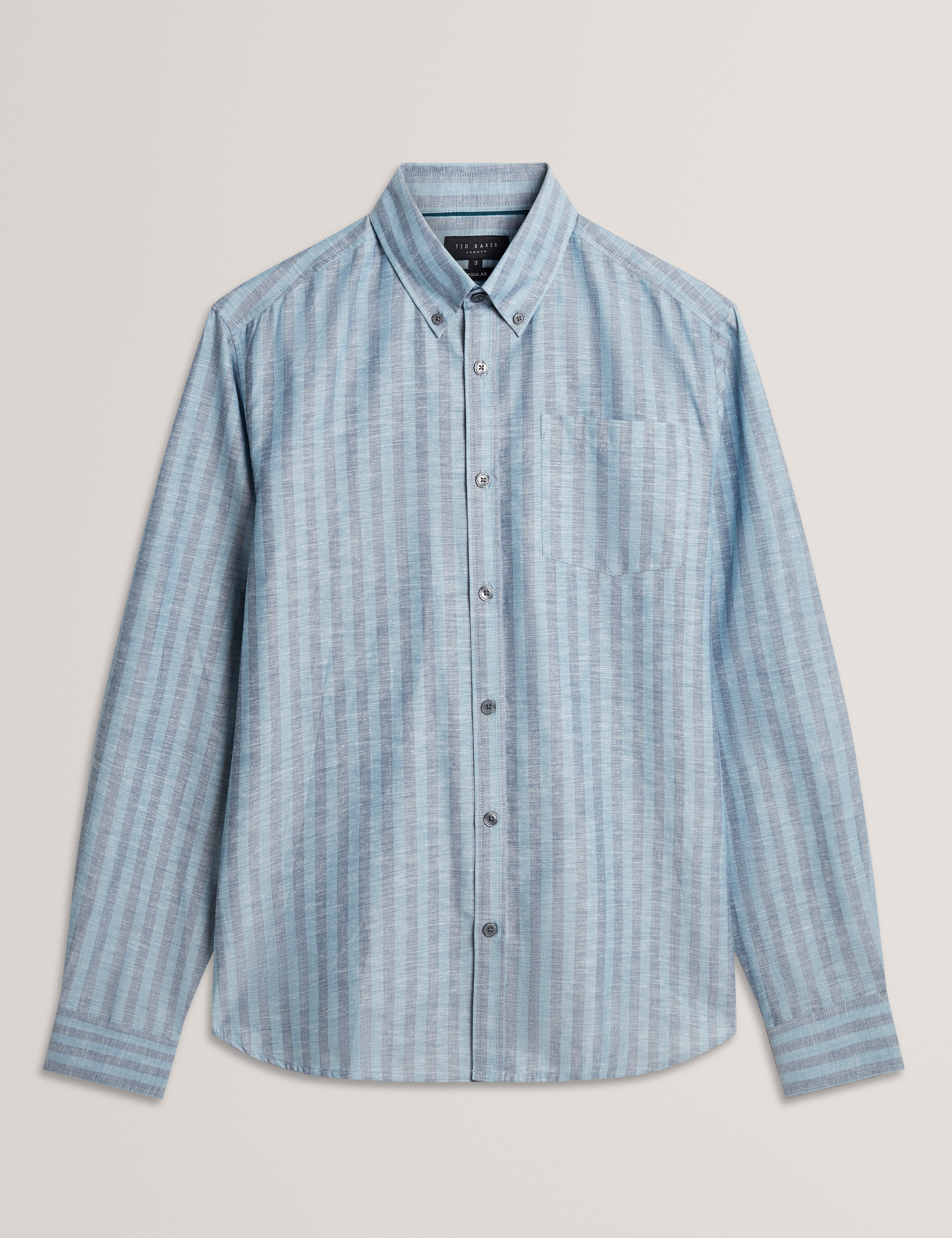 Andrsen Ls Regular Linen Blend Stripe Teal-Blue