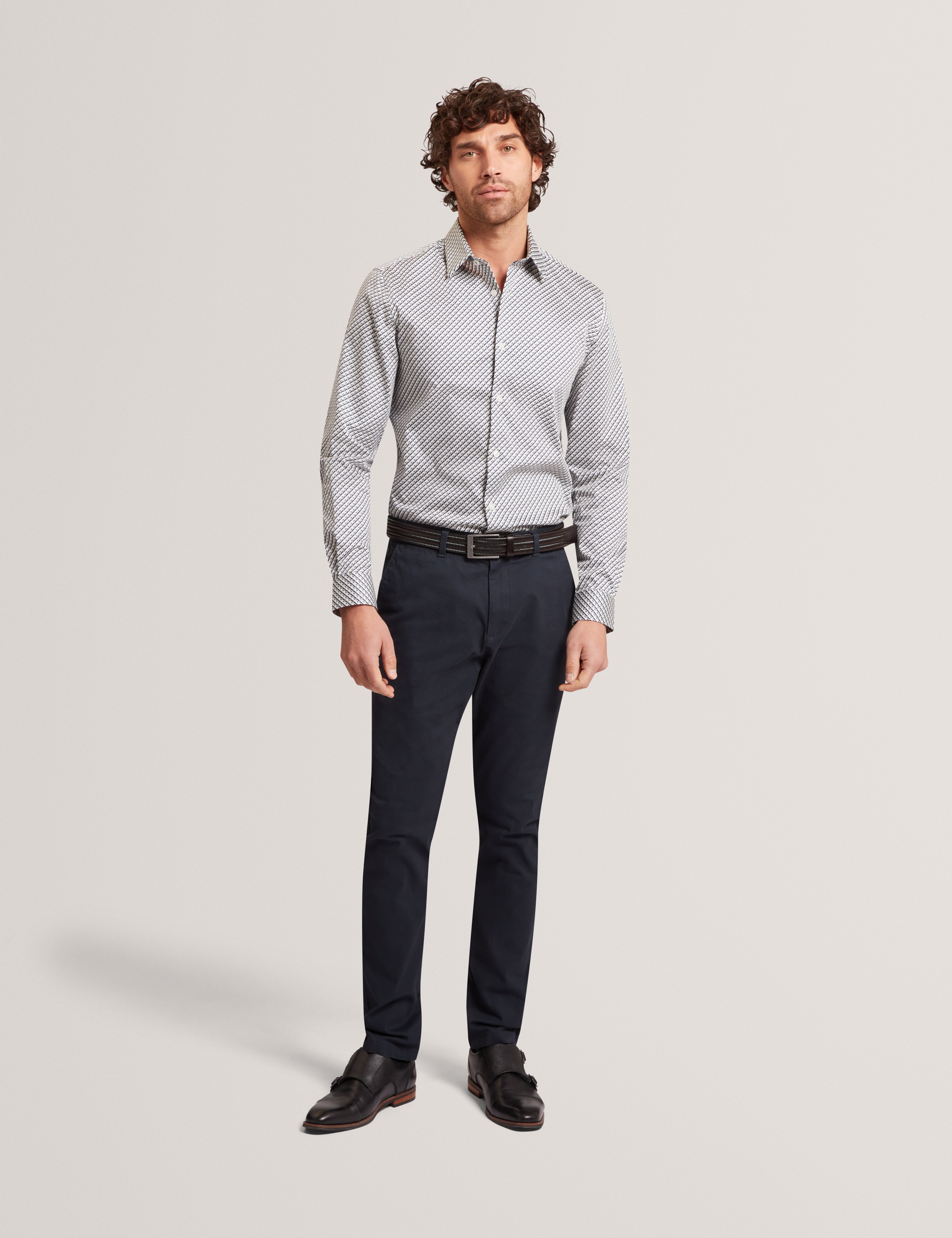 Grelish Ls Slim Micro Geo Shirt Grey-Marl