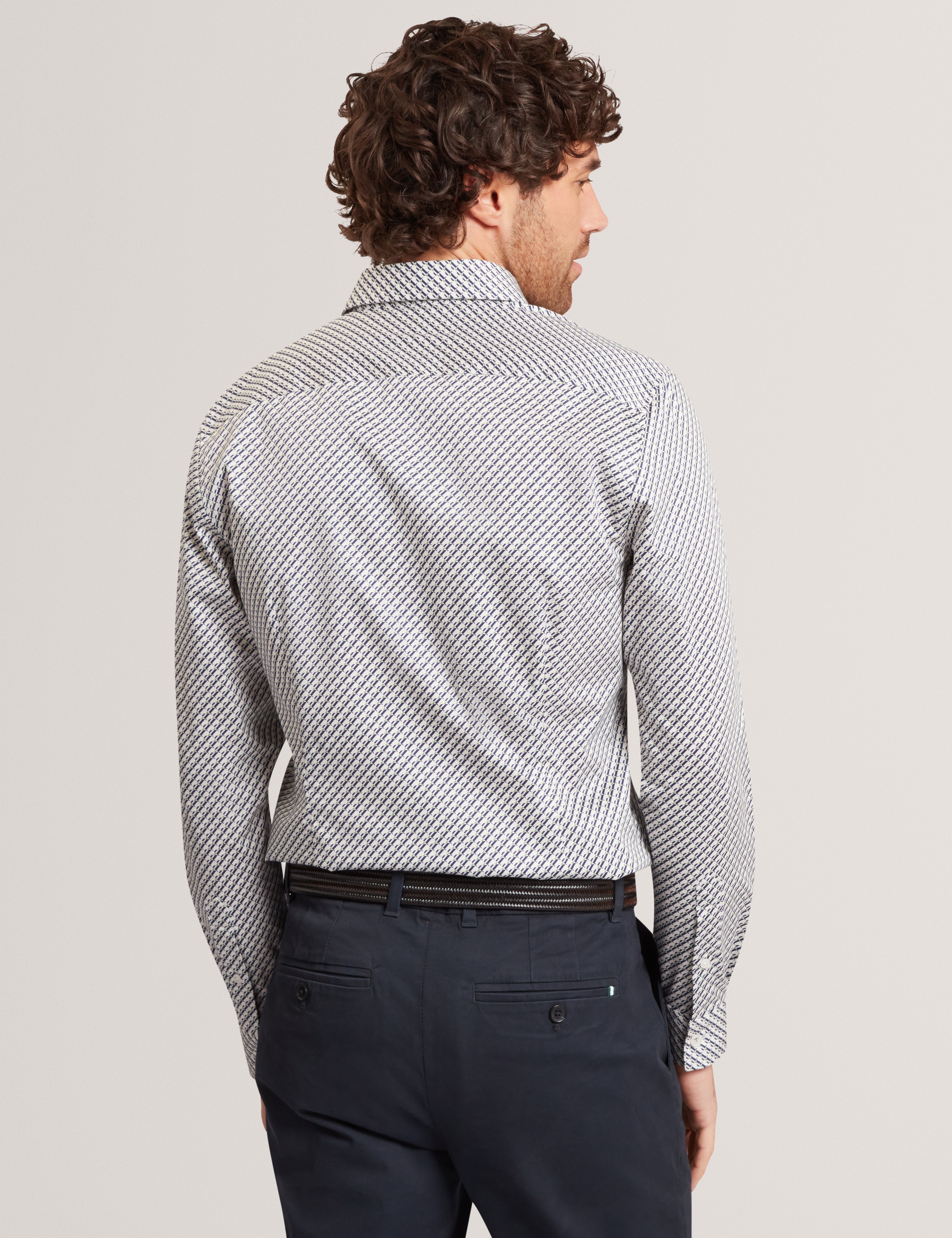Grelish Ls Slim Micro Geo Shirt Grey-Marl