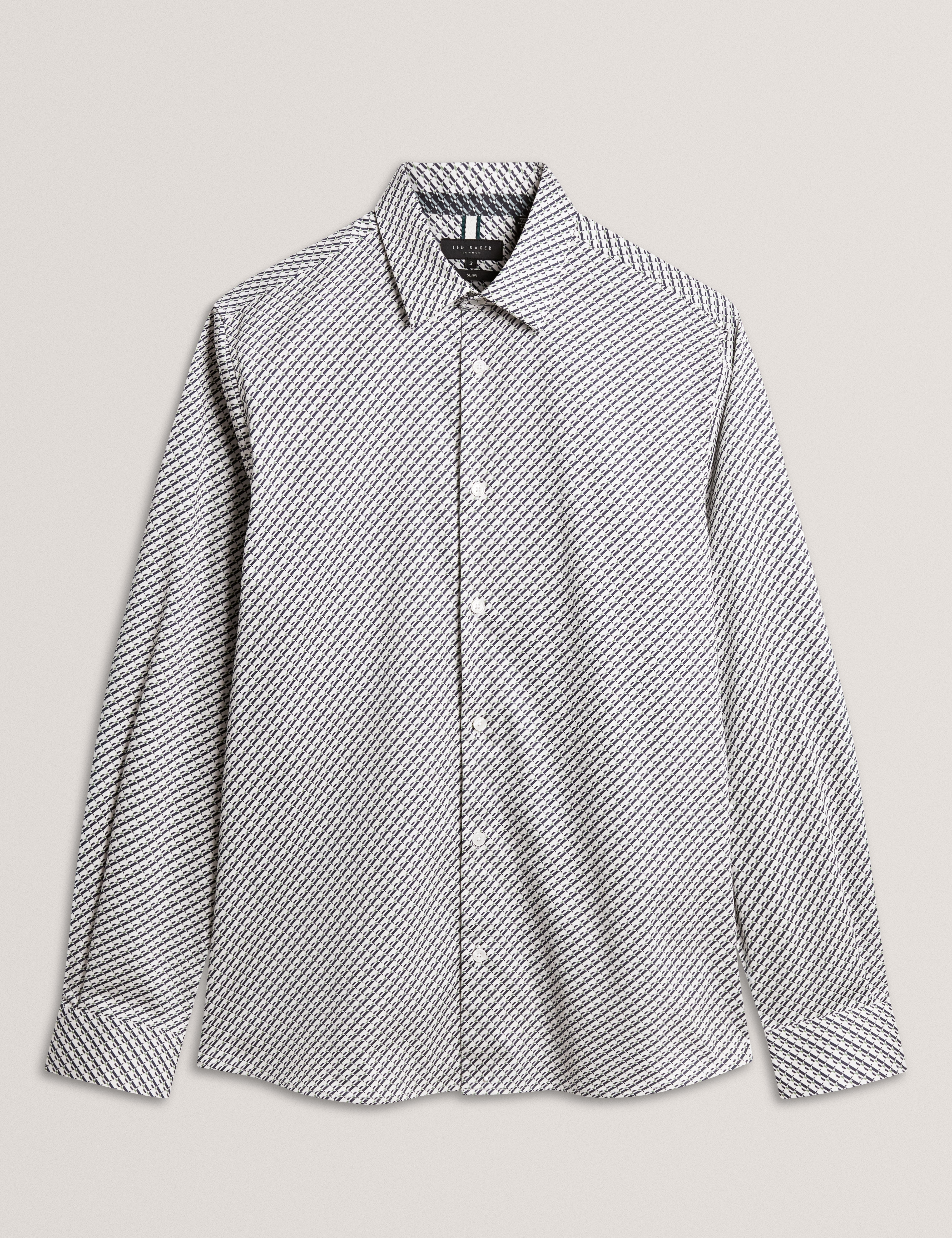 Grelish Ls Slim Micro Geo Shirt Grey-Marl
